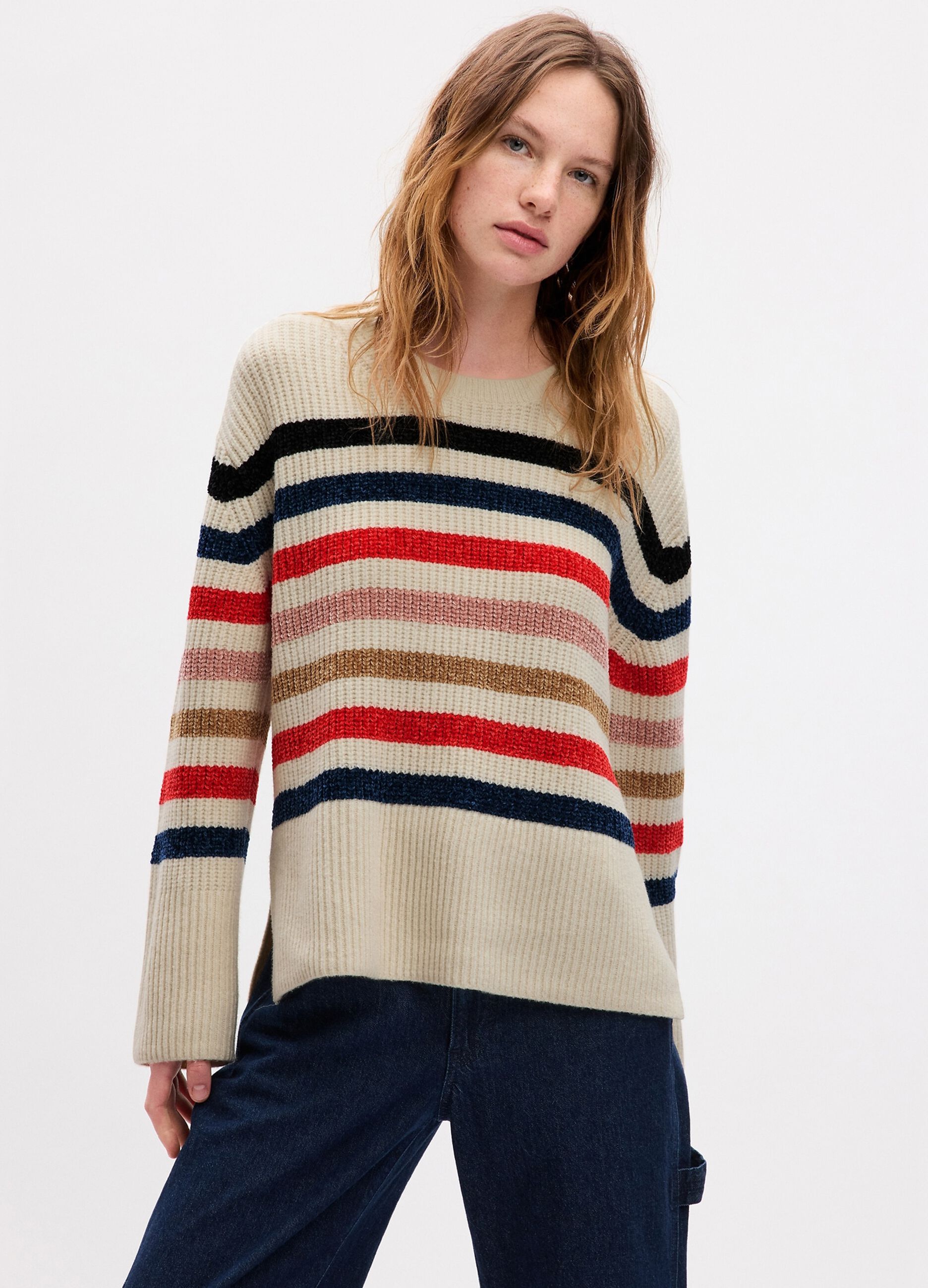 Oversize striped pullover with splits