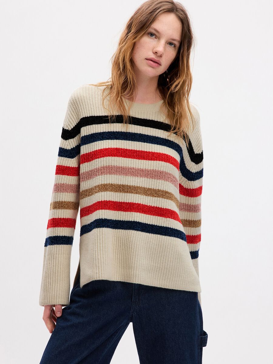 Oversize striped pullover with splits Woman_0