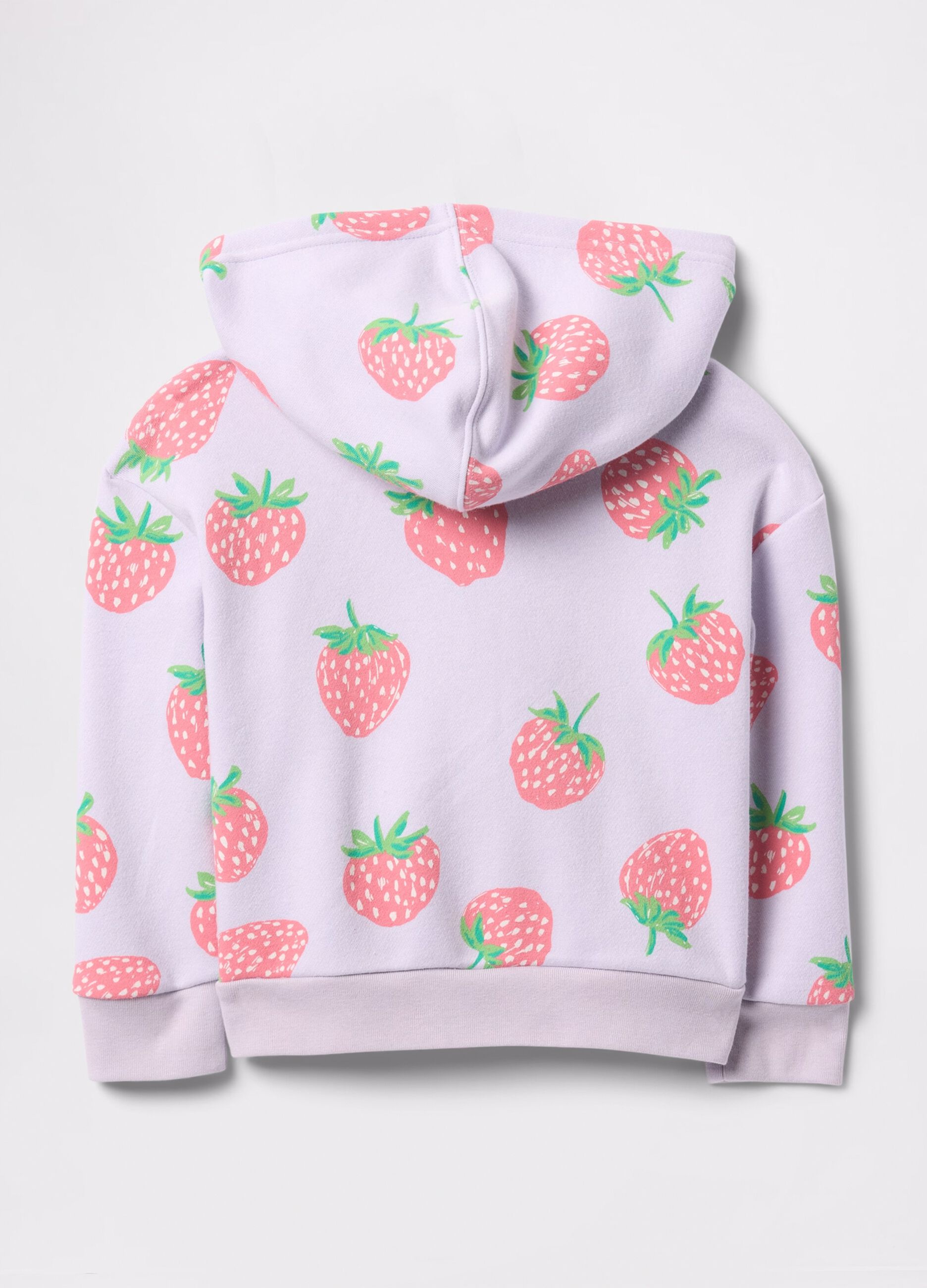 Full-zip viola con cappuccio stampa fragole e ricamo logo_1