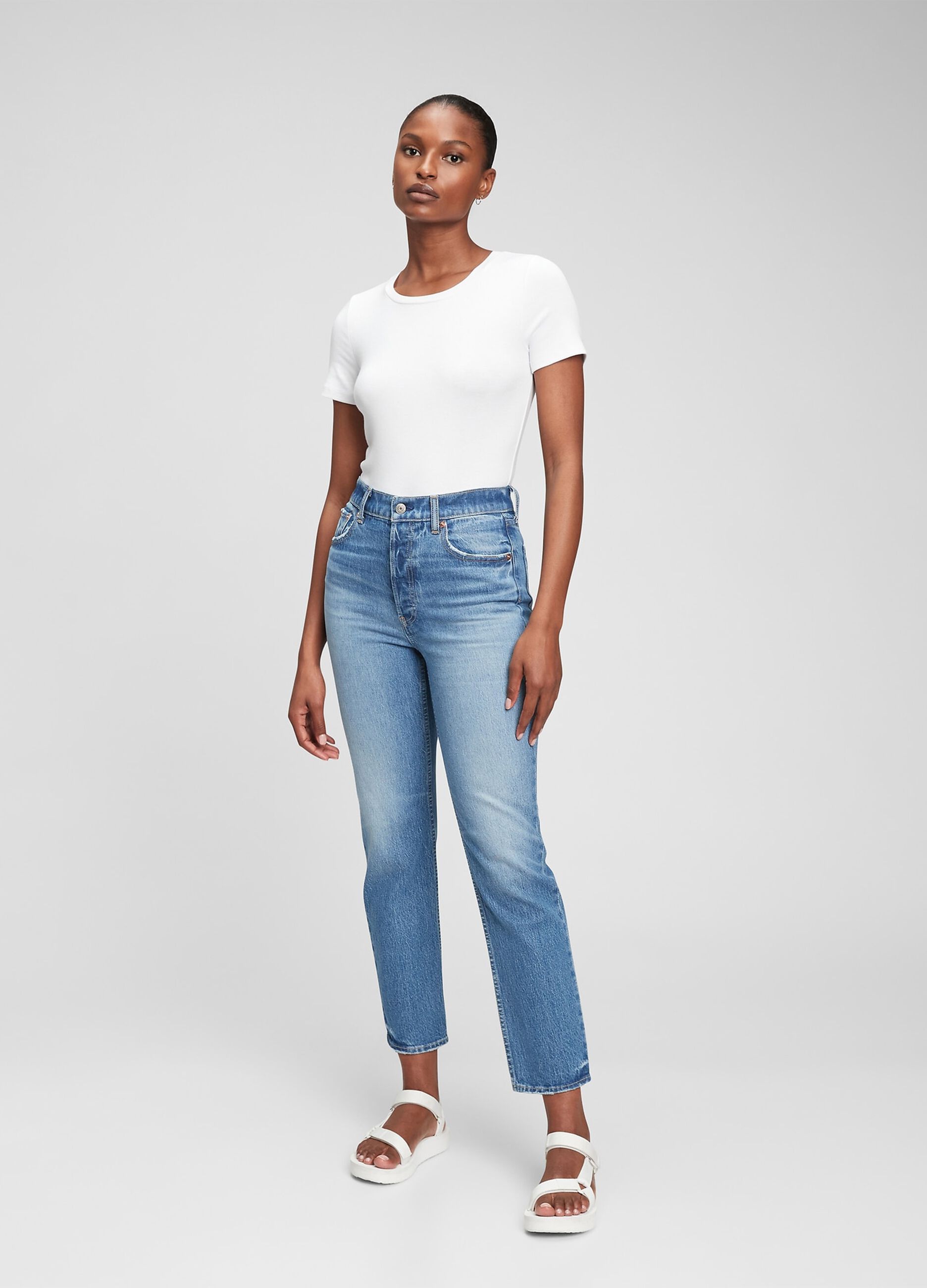 Straight-fit, high-rise jeans