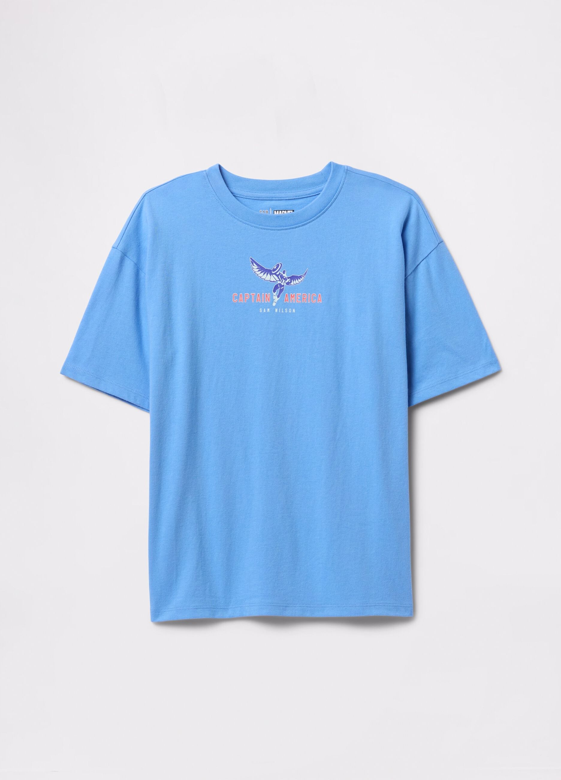 T-shirt azzurra in cotone stampa Captain America
