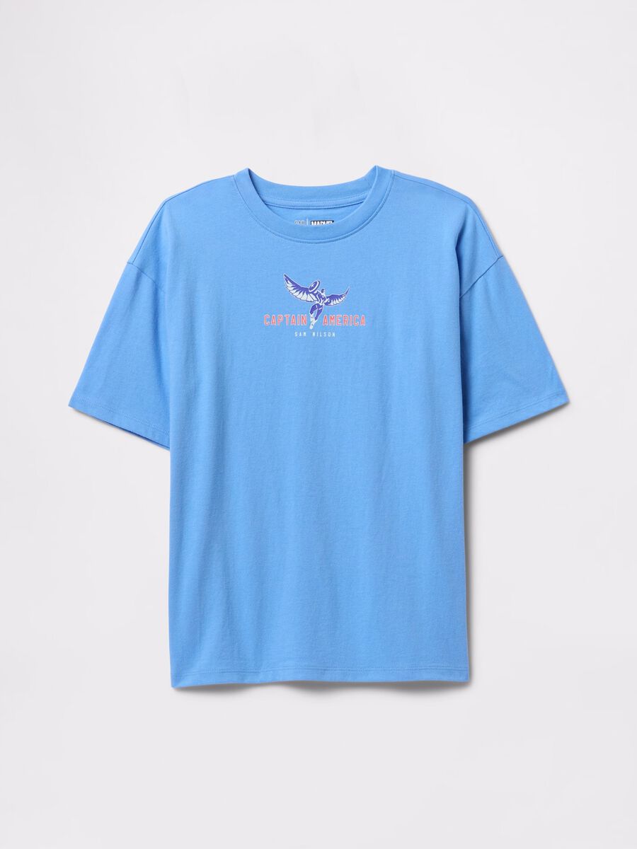 T-shirt azzurra in cotone stampa Captain America Bambino_0