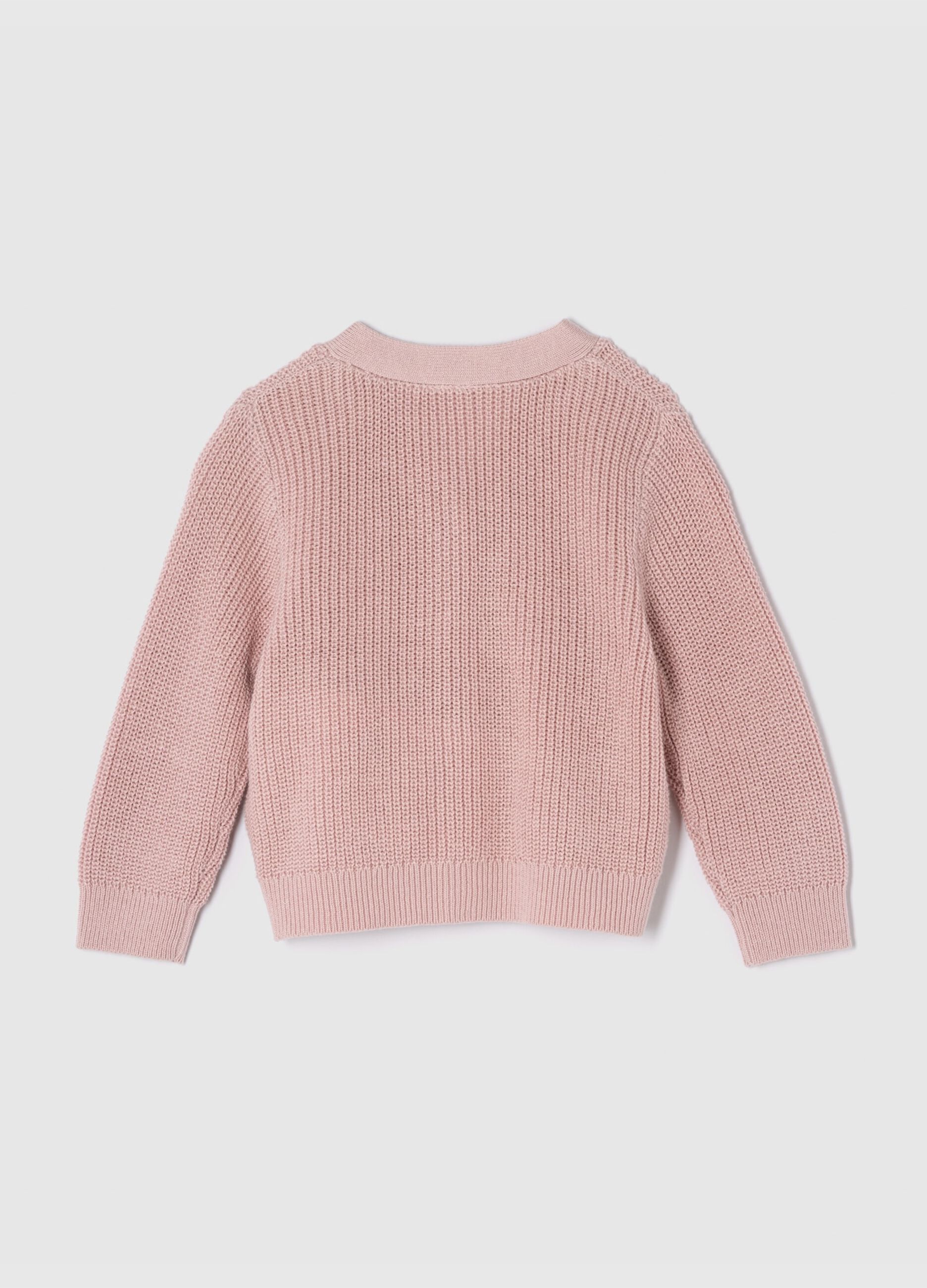 Pullover con scollo a V e patch orsetto bouclé_1