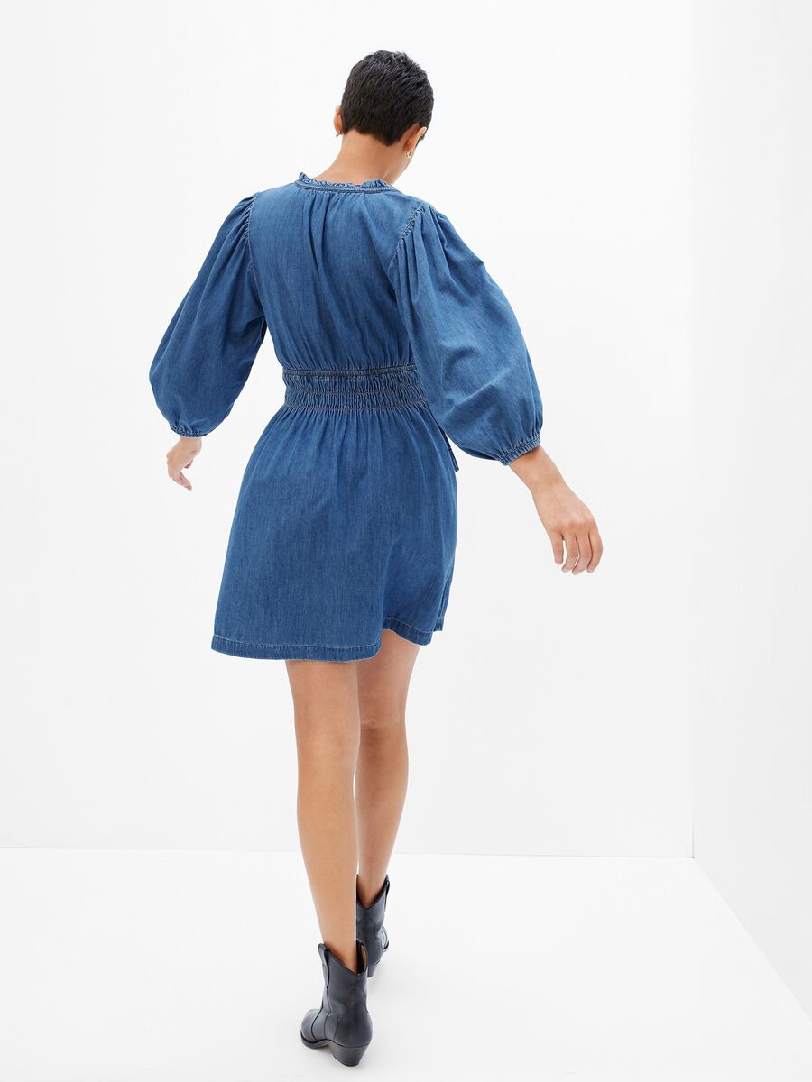 Denim dress with puff sleeves Woman_1