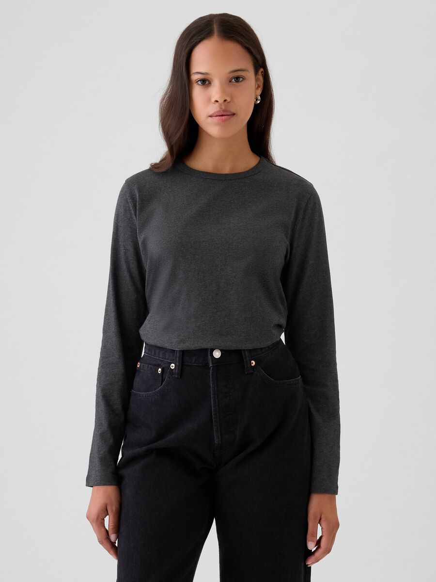 T-shirt a maniche lunghe in cotone Donna_0