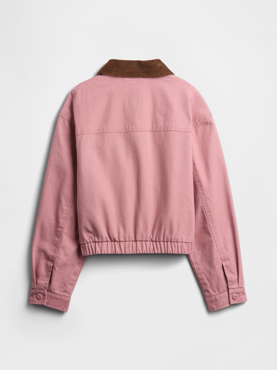 Pink cotton jacket with contrasting collar Girl_1