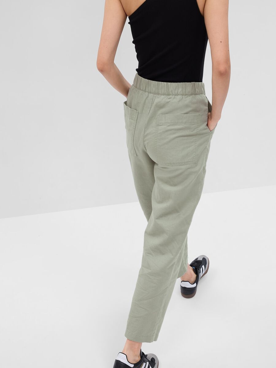 Pantaloni straight fit in lino e cotone Donna_2