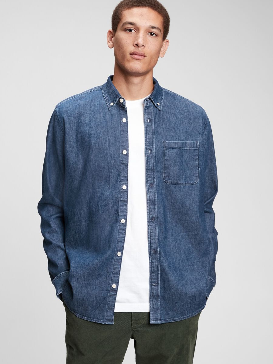 Camicia in denim con tasca Uomo_0