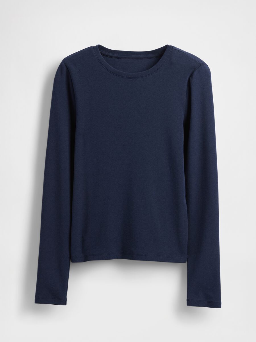 Maglia blu a maniche lunghe in cotone e modal elasticizzato Donna_3
