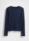 Maglia blu a maniche lunghe in cotone e modal elasticizzato_3