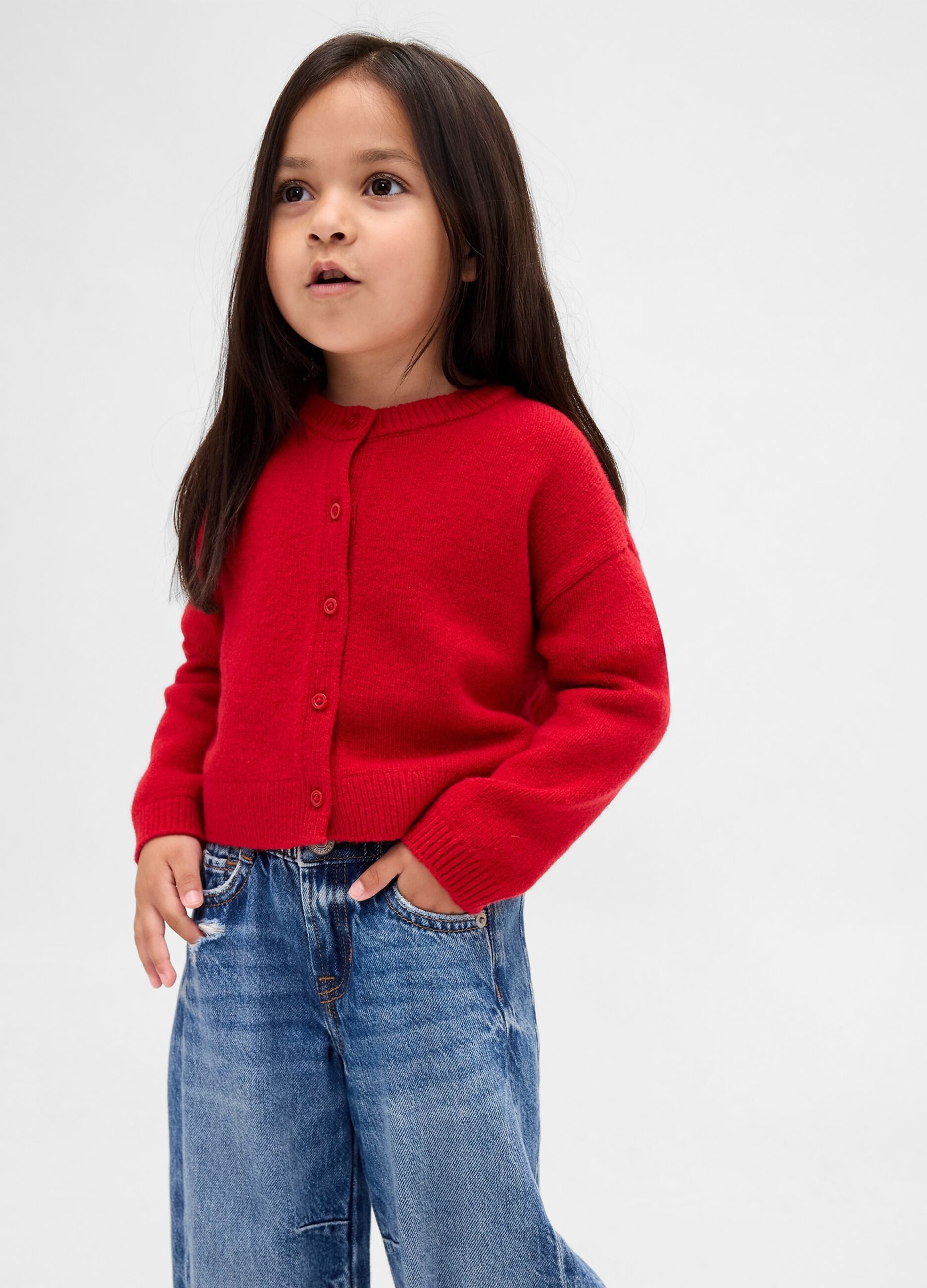 Cardigan rosso per bambina in misto cotone
