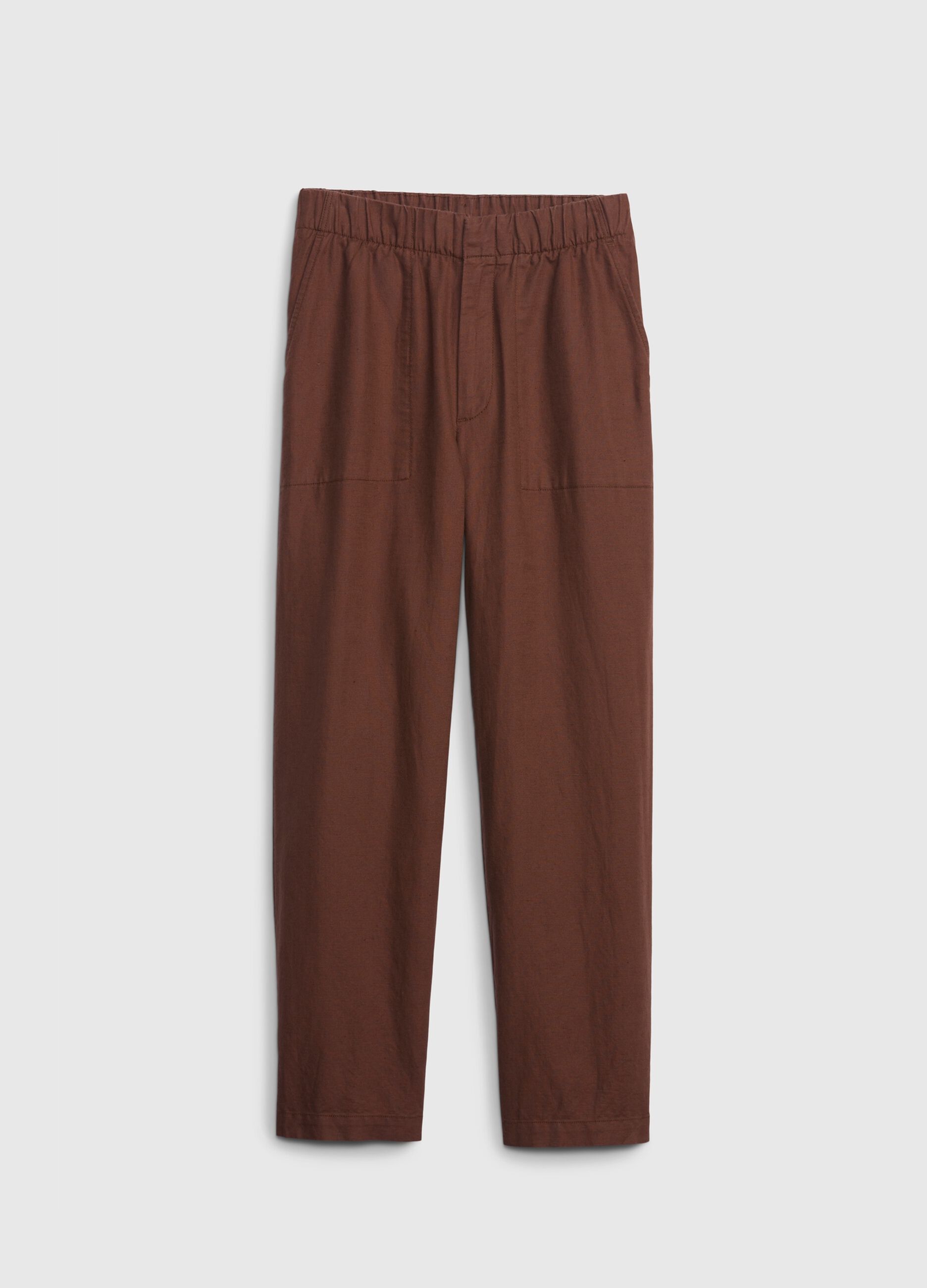 Pantaloni straight fit in lino e cotone_5