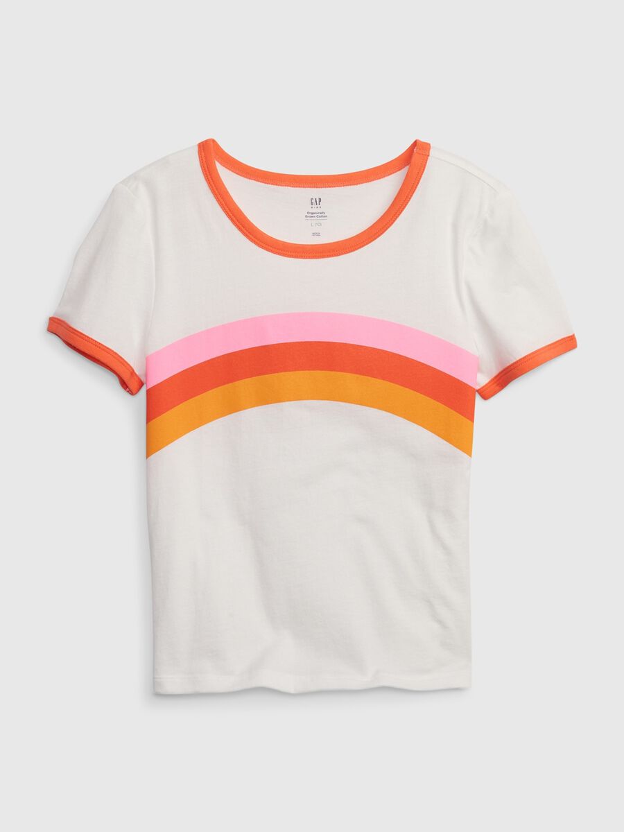 T-shirt in cotone bio con stampa arcobaleno Bambina_0