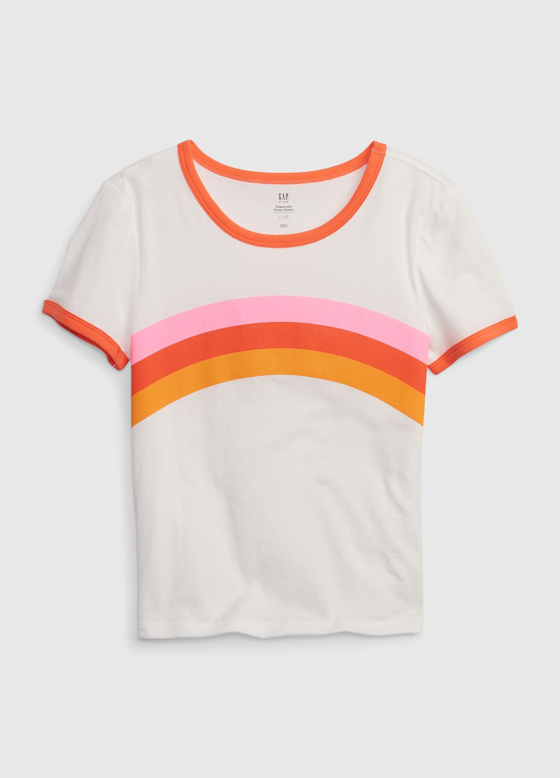 T-shirt in cotone bio con stampa arcobaleno