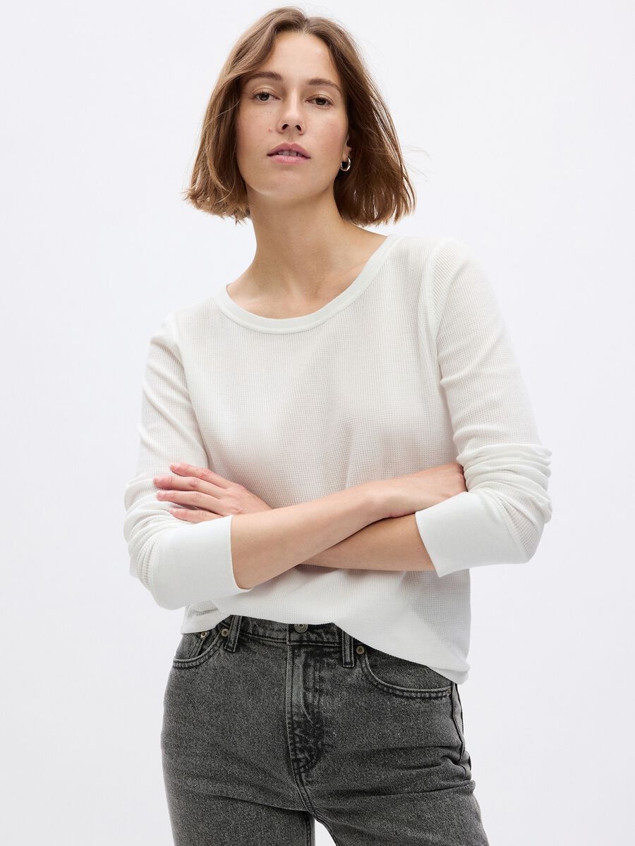 Long-sleeve t-shirt with microwaffle texture Woman_0