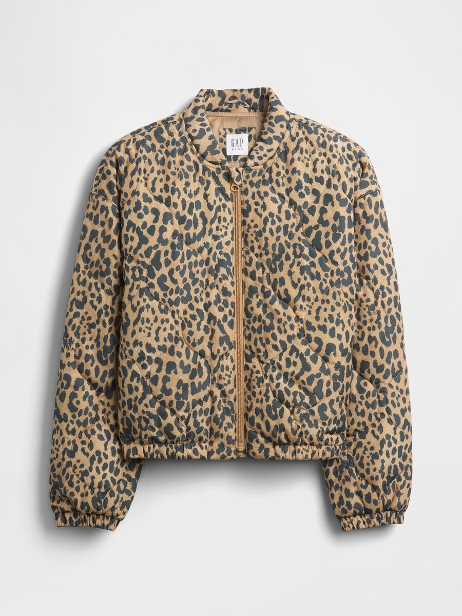 Beige Leopard Print Bomber Jacket Girl_4