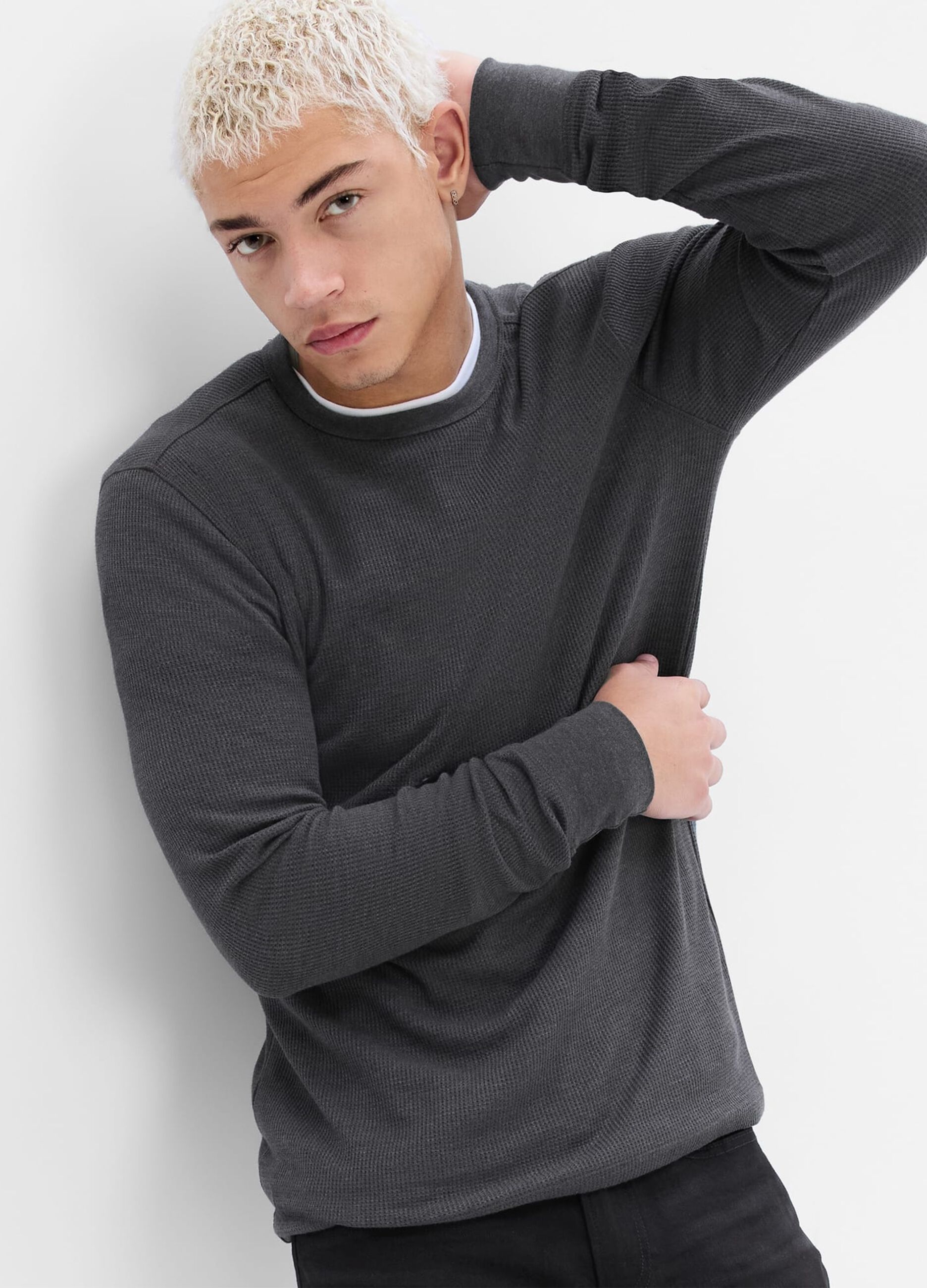 Maglia girocollo con trama waffle