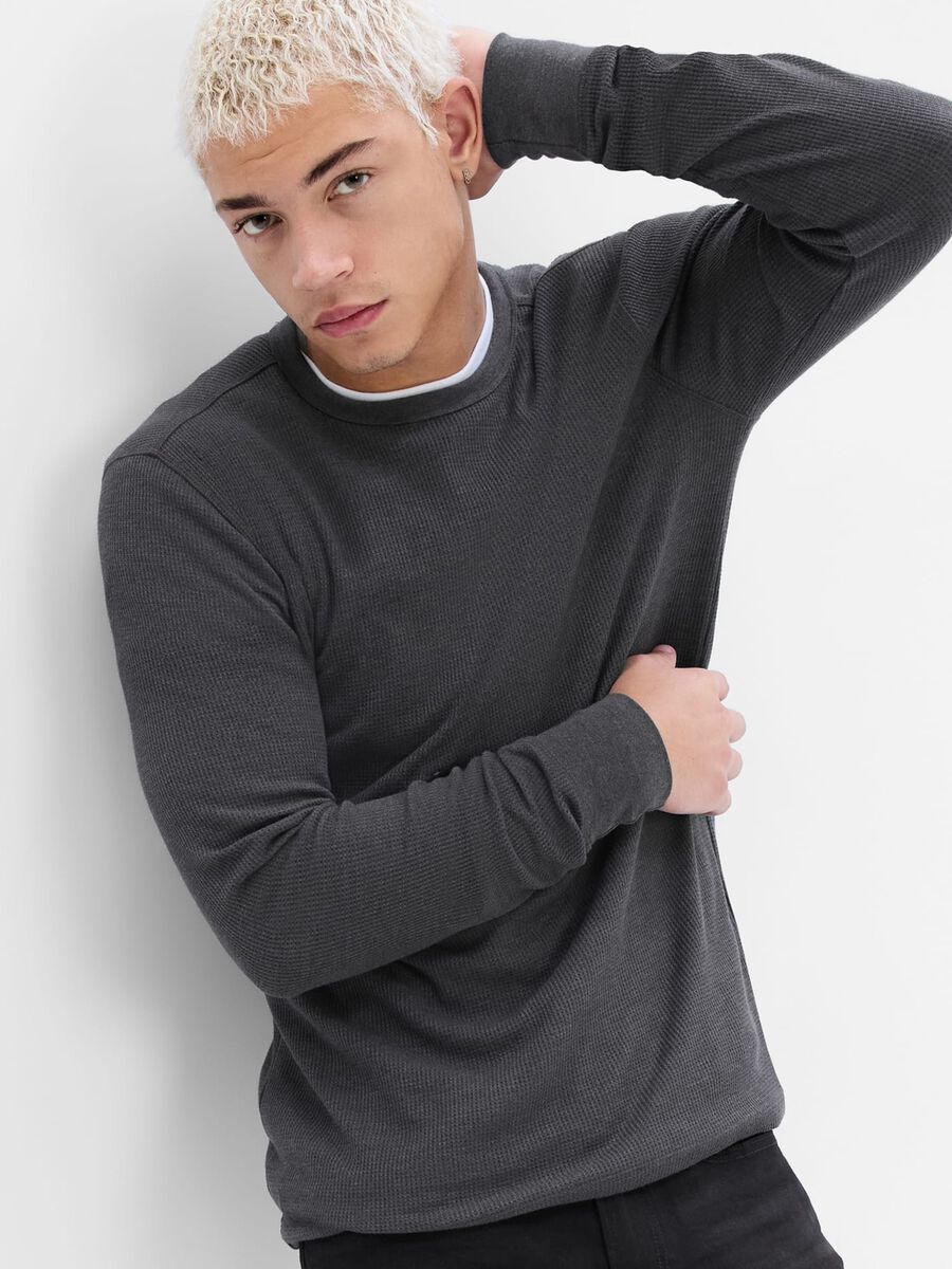 Maglia girocollo con trama waffle Uomo_0