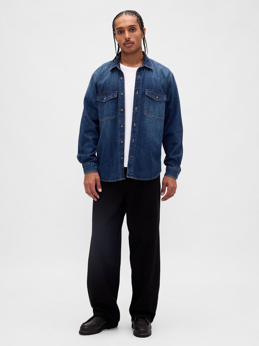 Long Sleeve Denim Shirt Man_0