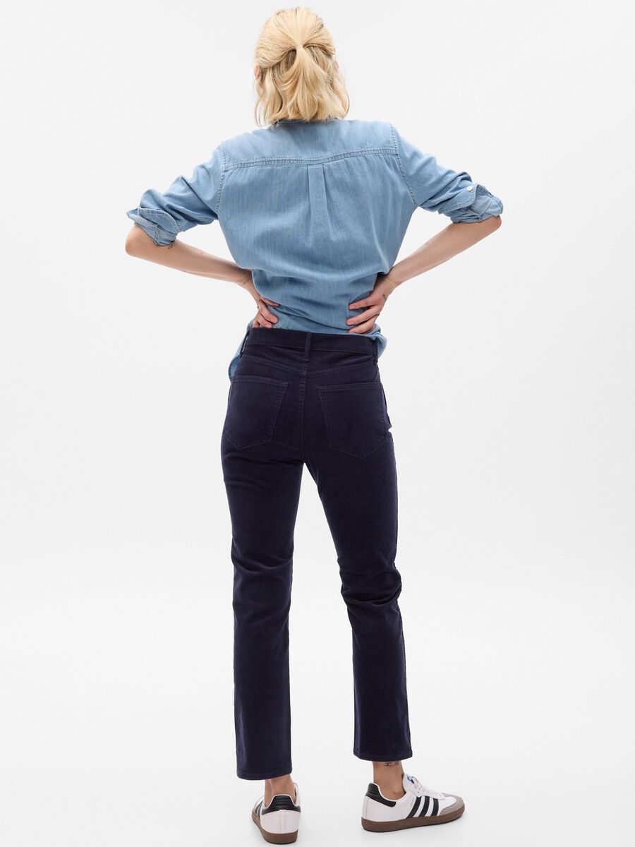 Pantaloni slim fit a vita alta in corduroy Donna_1