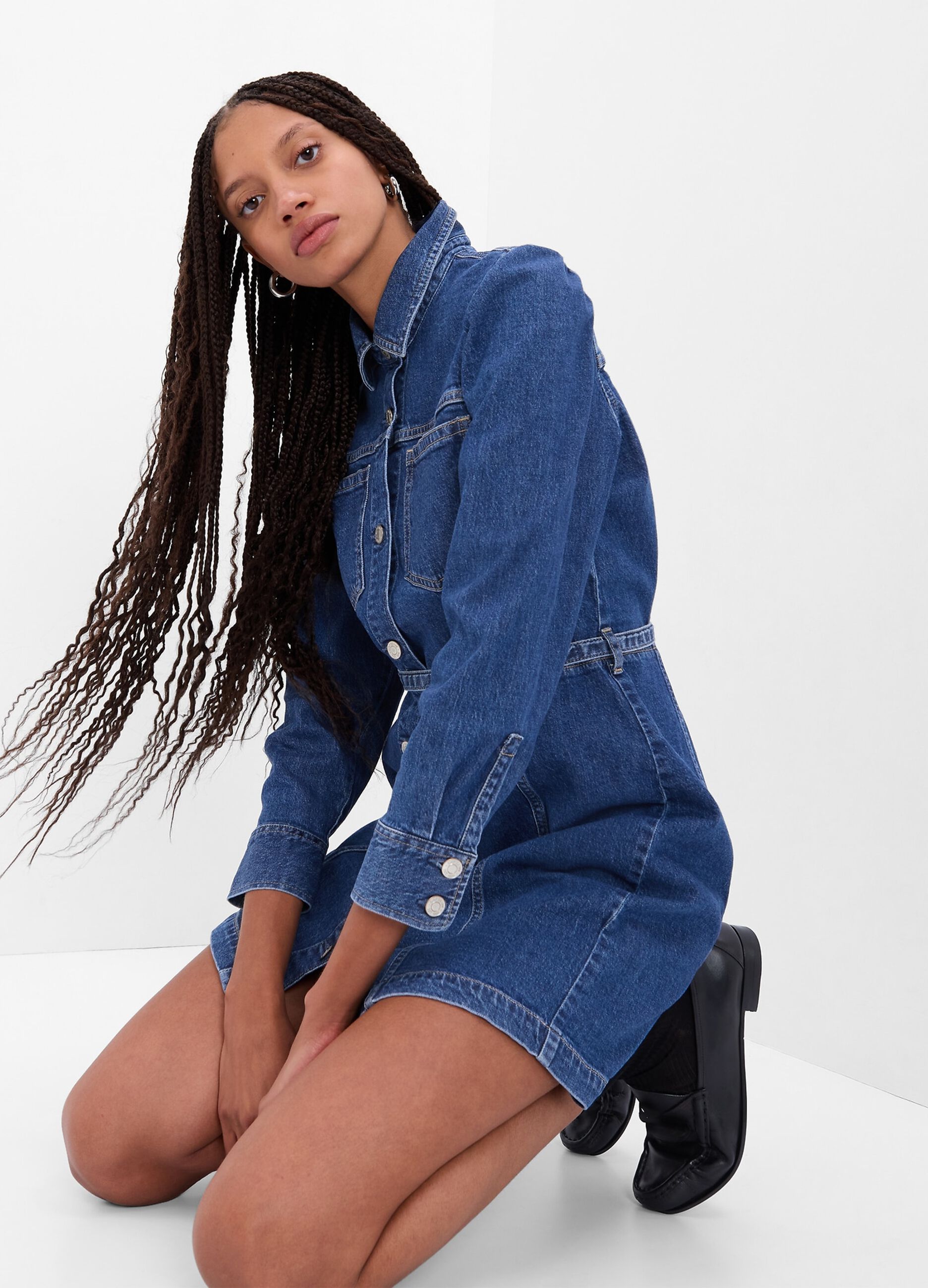 Mini shirt dress denim dress with belt_2