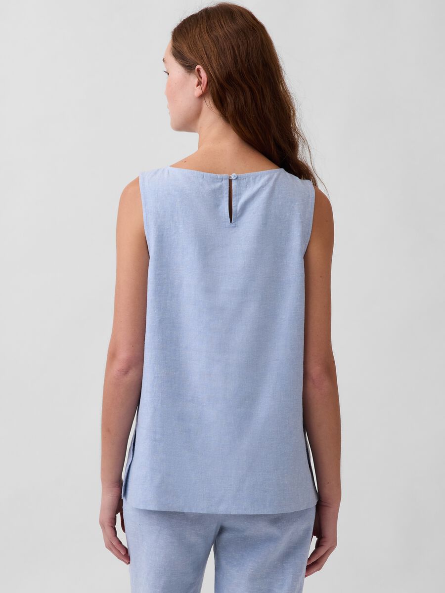 Top smanicato in misto lino Donna_1