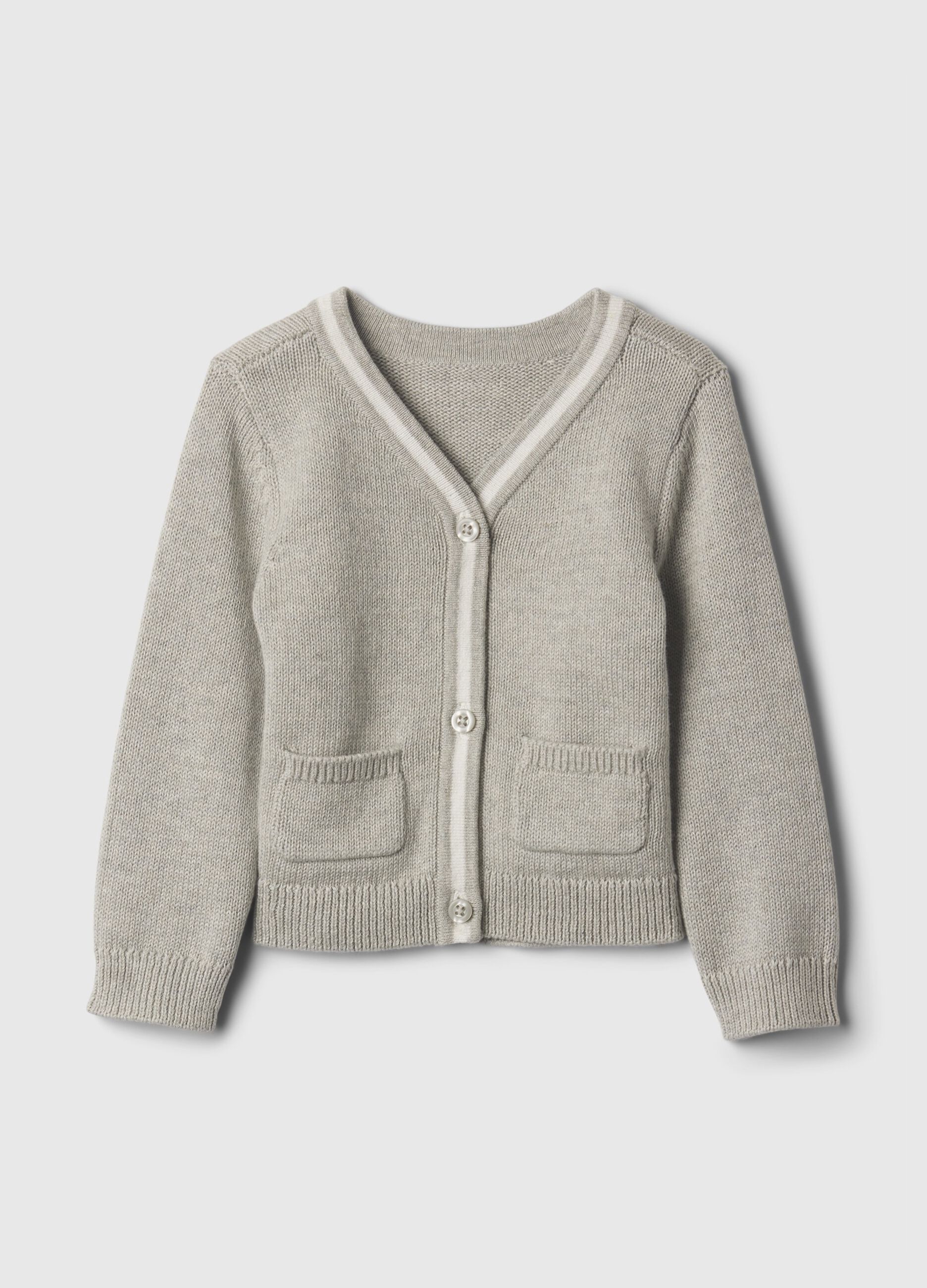 Cotton cardigan with V neck and pockets