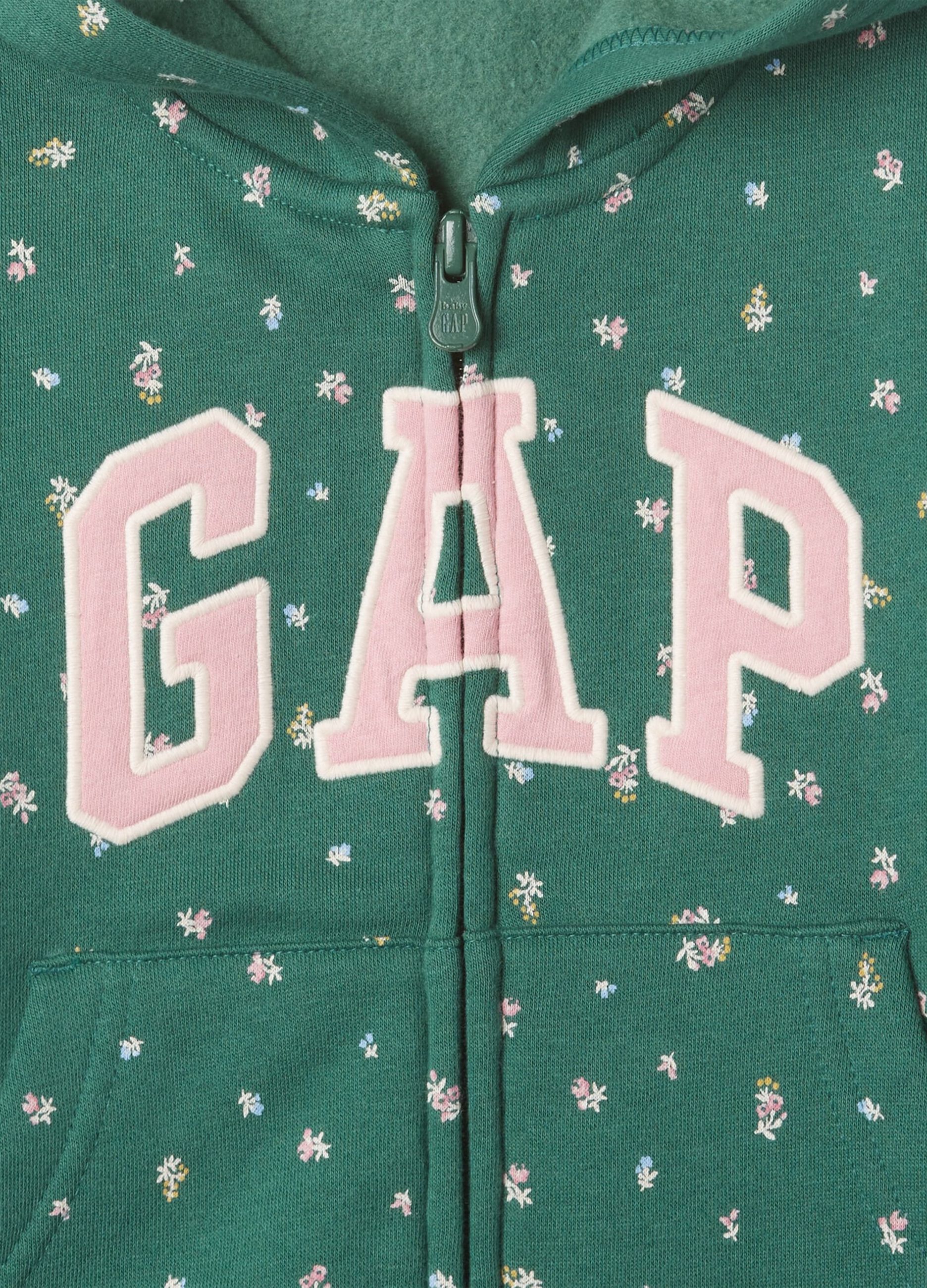 Full-zip floreale con cappuccio e ricamo logo_2