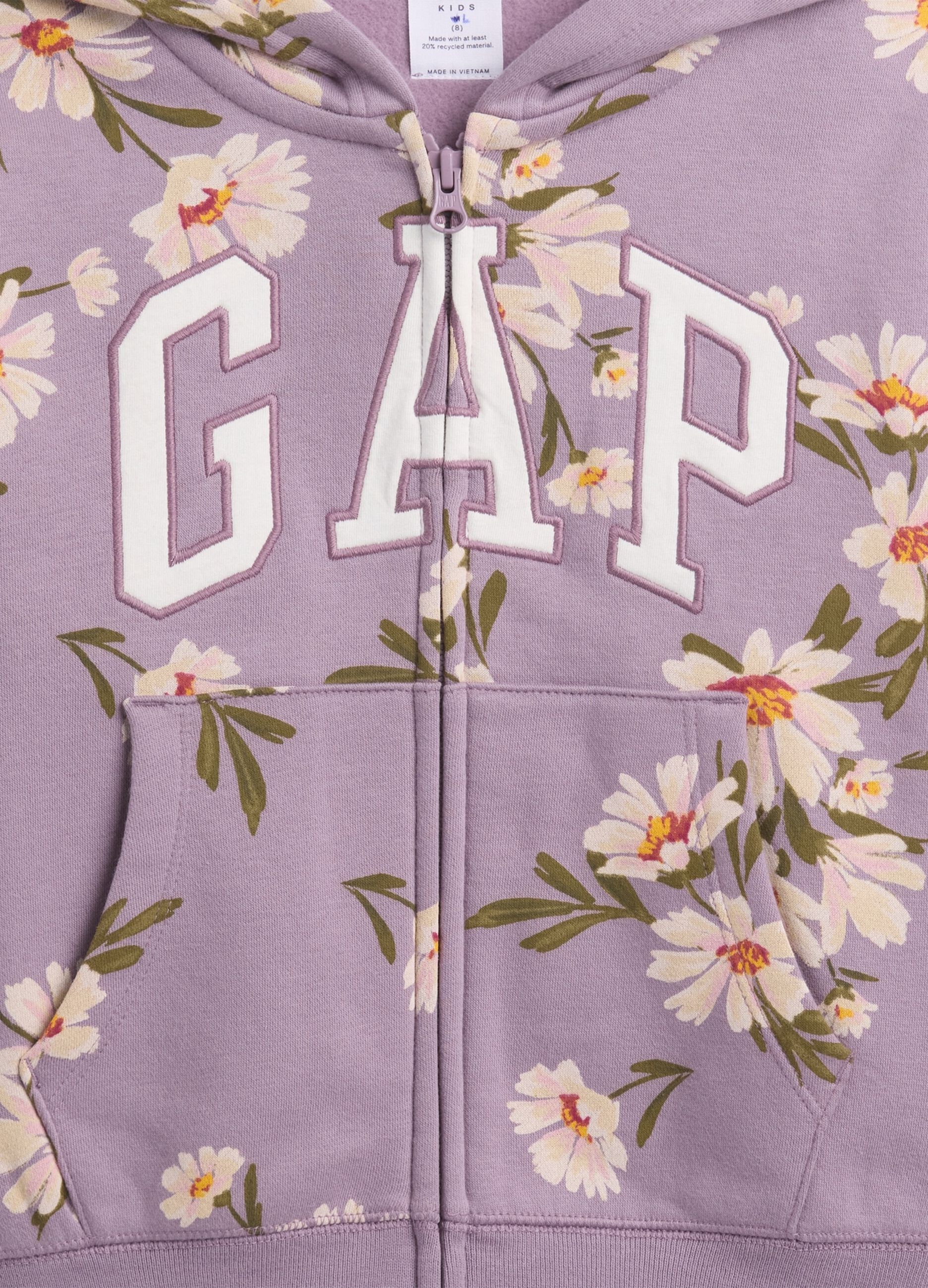 Felpa viola a fiori con cappuccio e zip_2