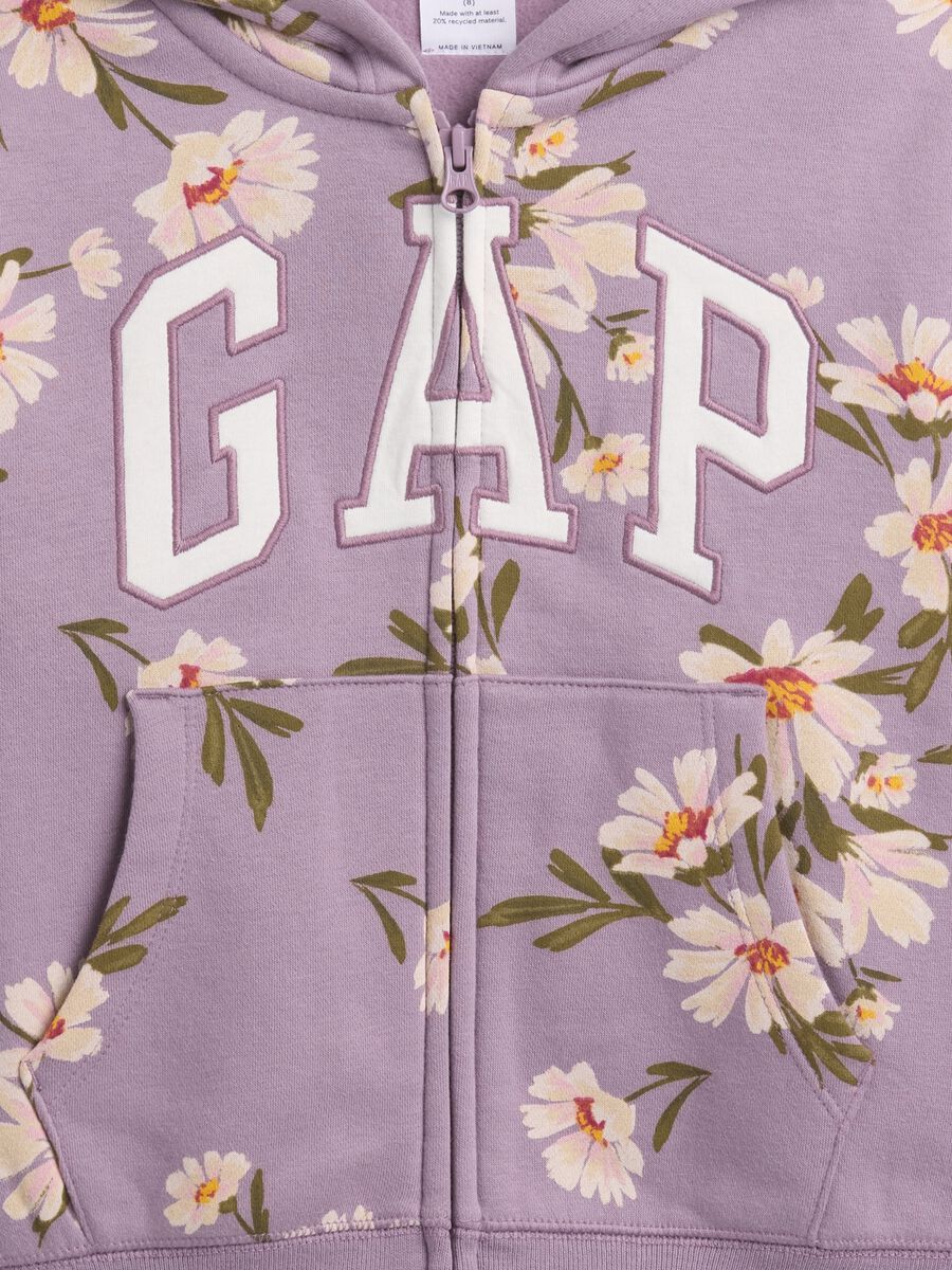 Felpa viola a fiori con cappuccio e zip Bambina_2