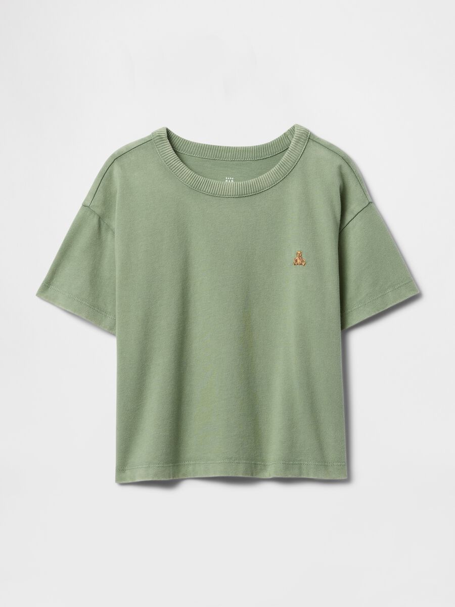 T-shirt cropped verde con ricamo Bimbo_2