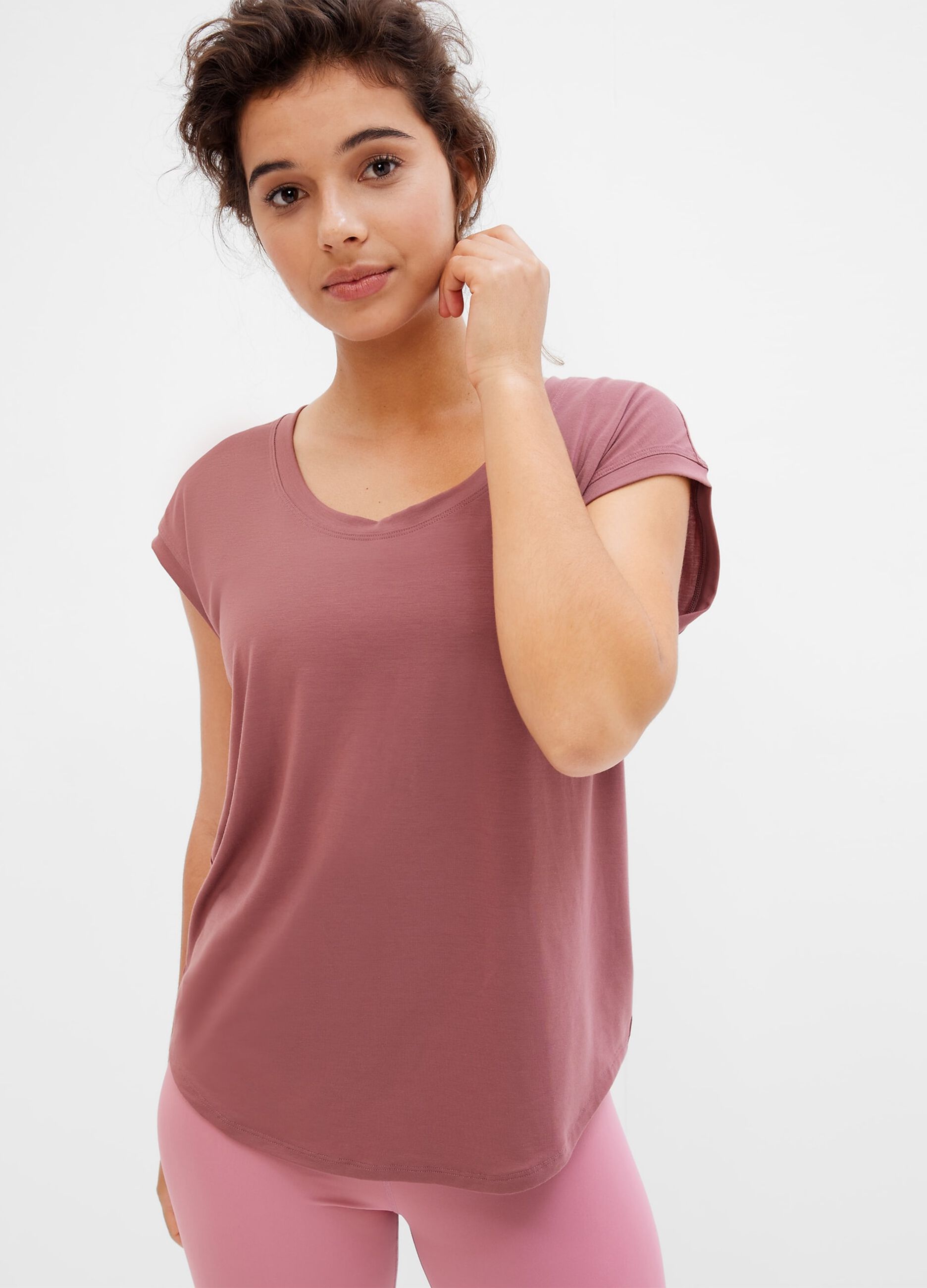 Solid colour stretch T-shirt_0