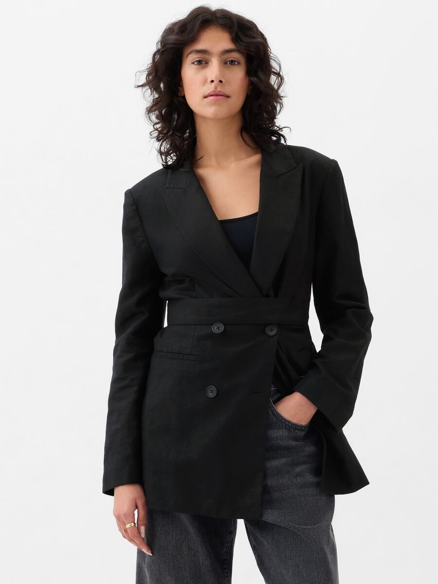 Double-breasted blazer with belt Woman_3