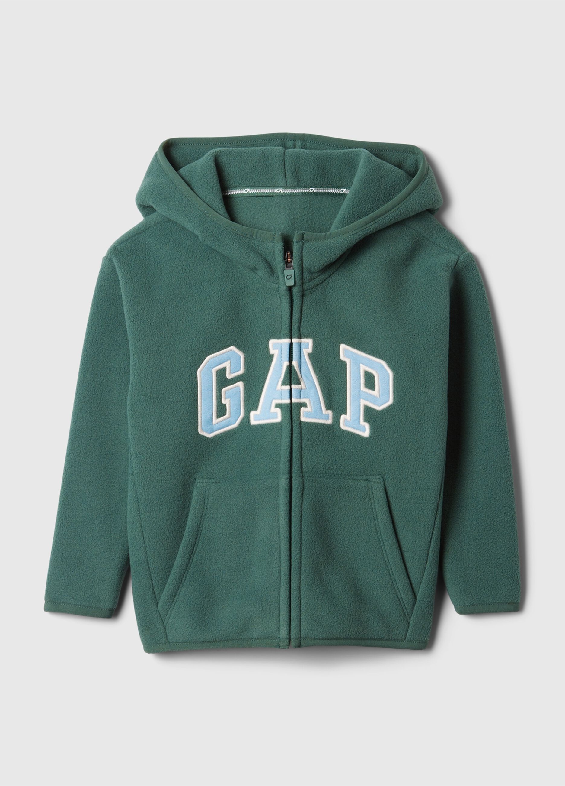 Full-zip in pile con cappuccio e ricamo logo