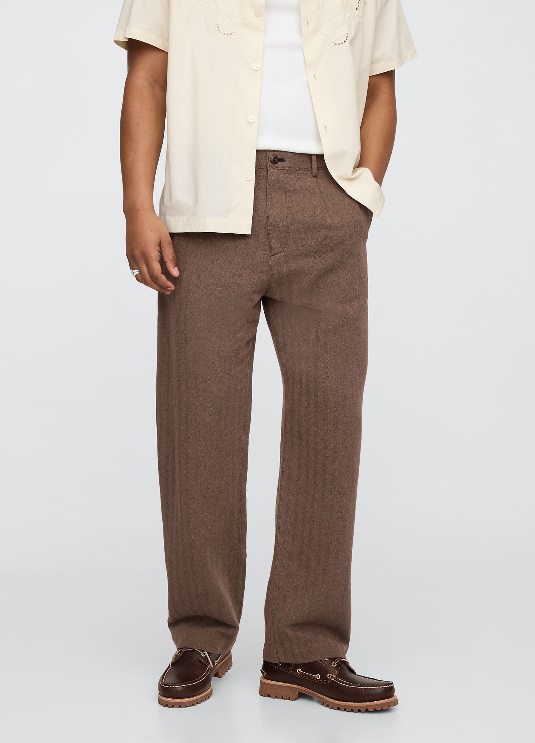 Pantaloni marroni in lino e cotone_1