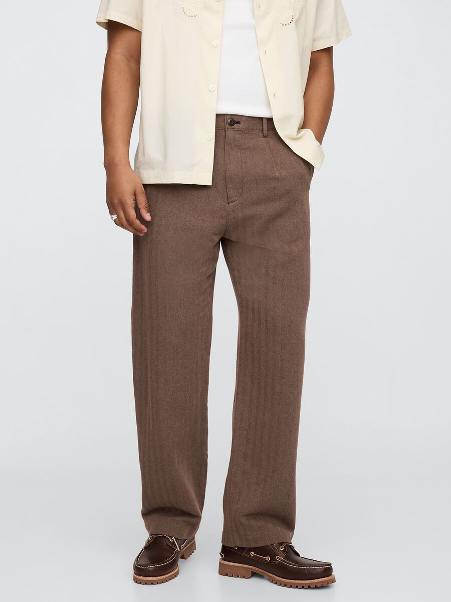 Brown Linen and Cotton Trousers Man_1