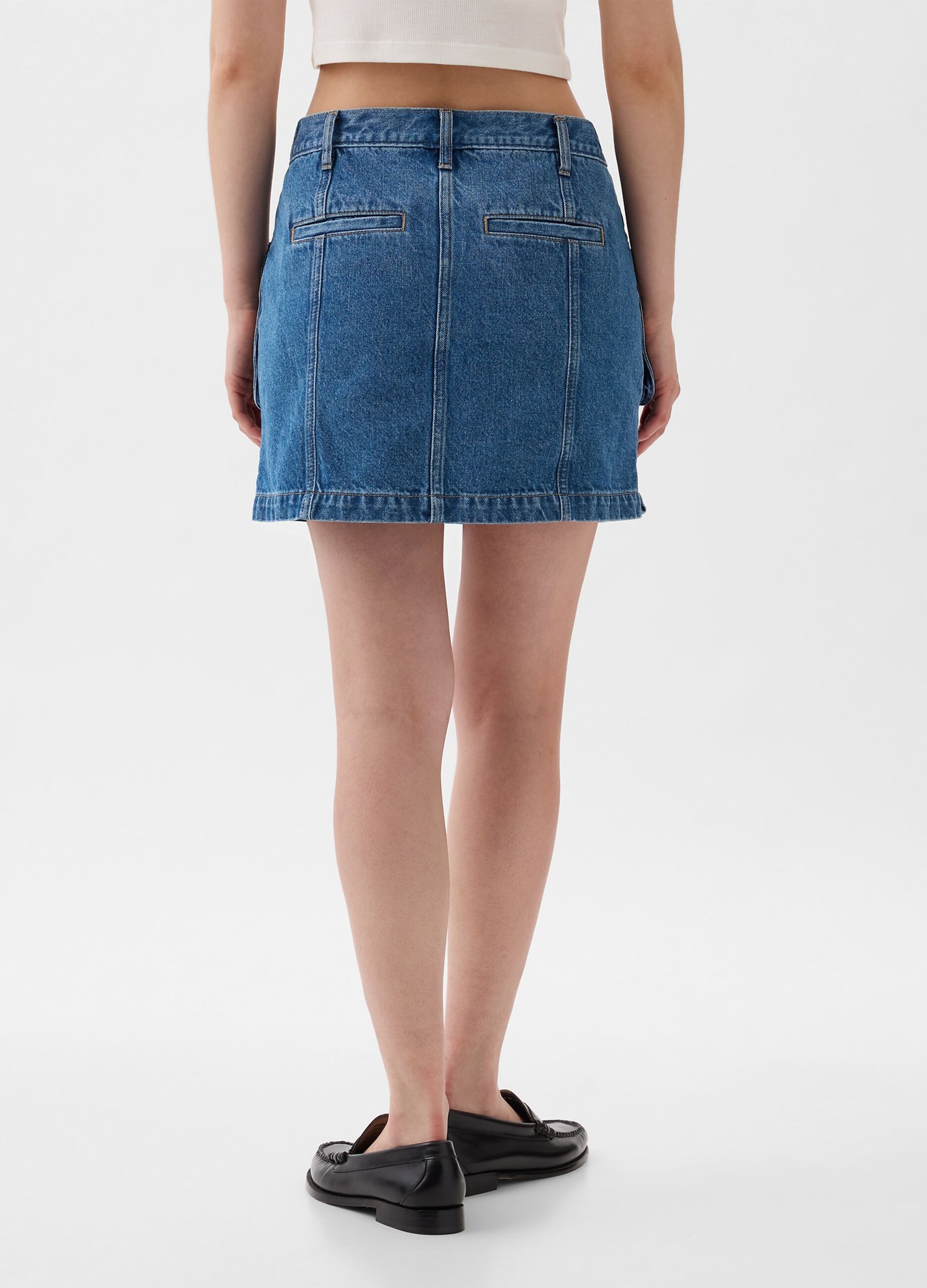 Gonna corta cargo in denim_2