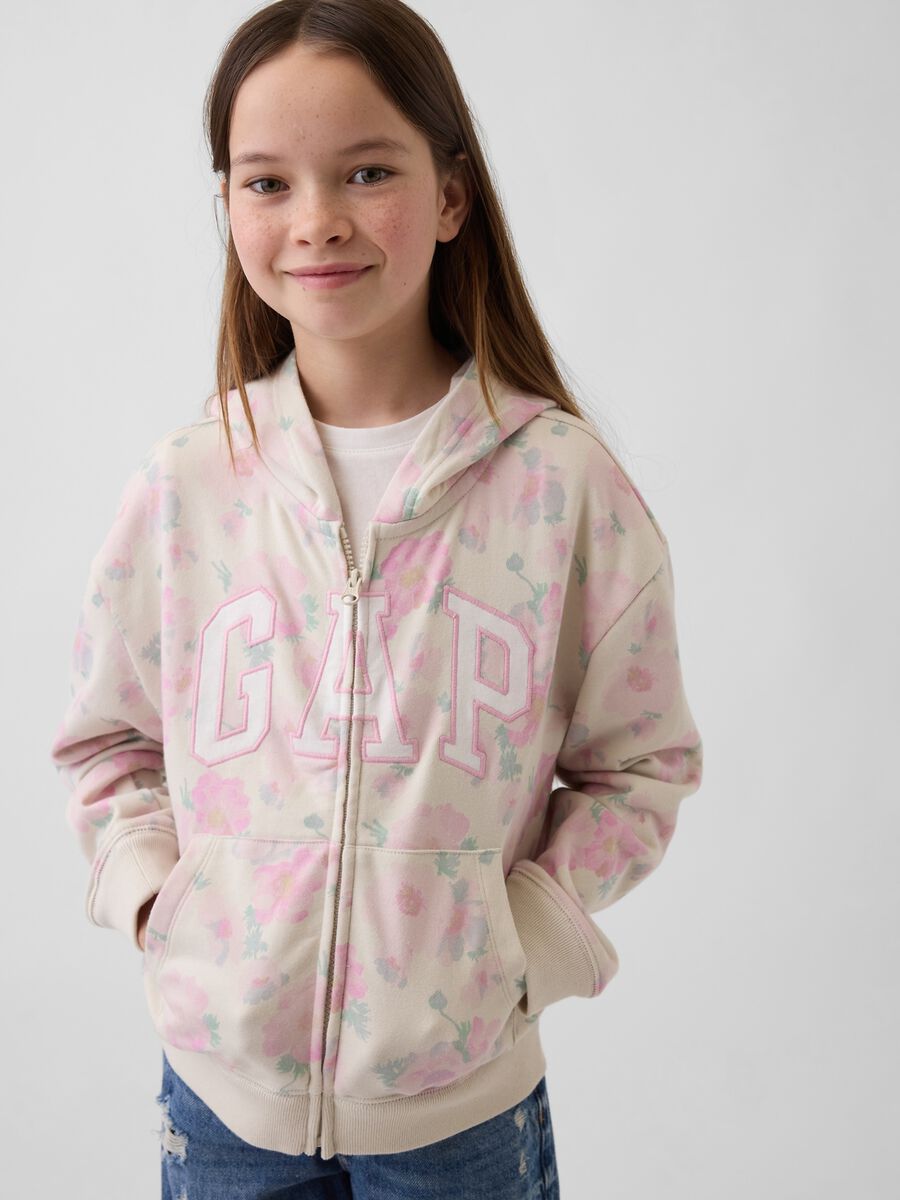 Multicoloured cotton blend girl's sweatshirt with floral pattern Girl_0