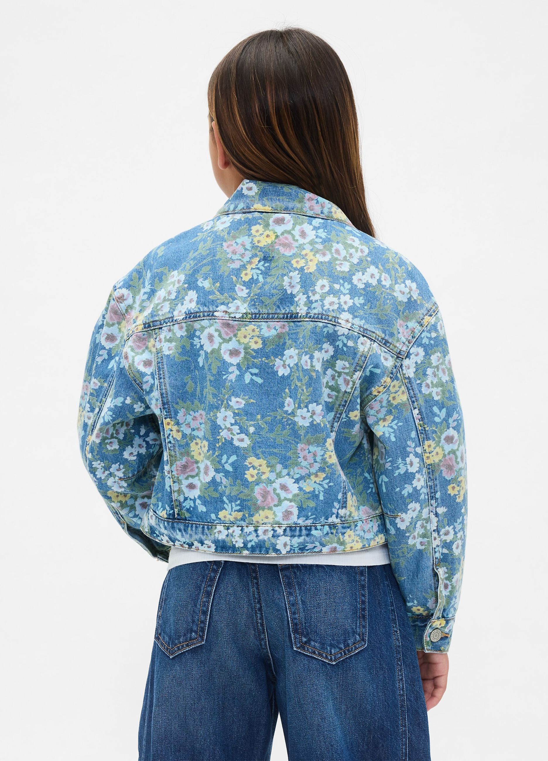 Giacca denim multicolor con fiori_2