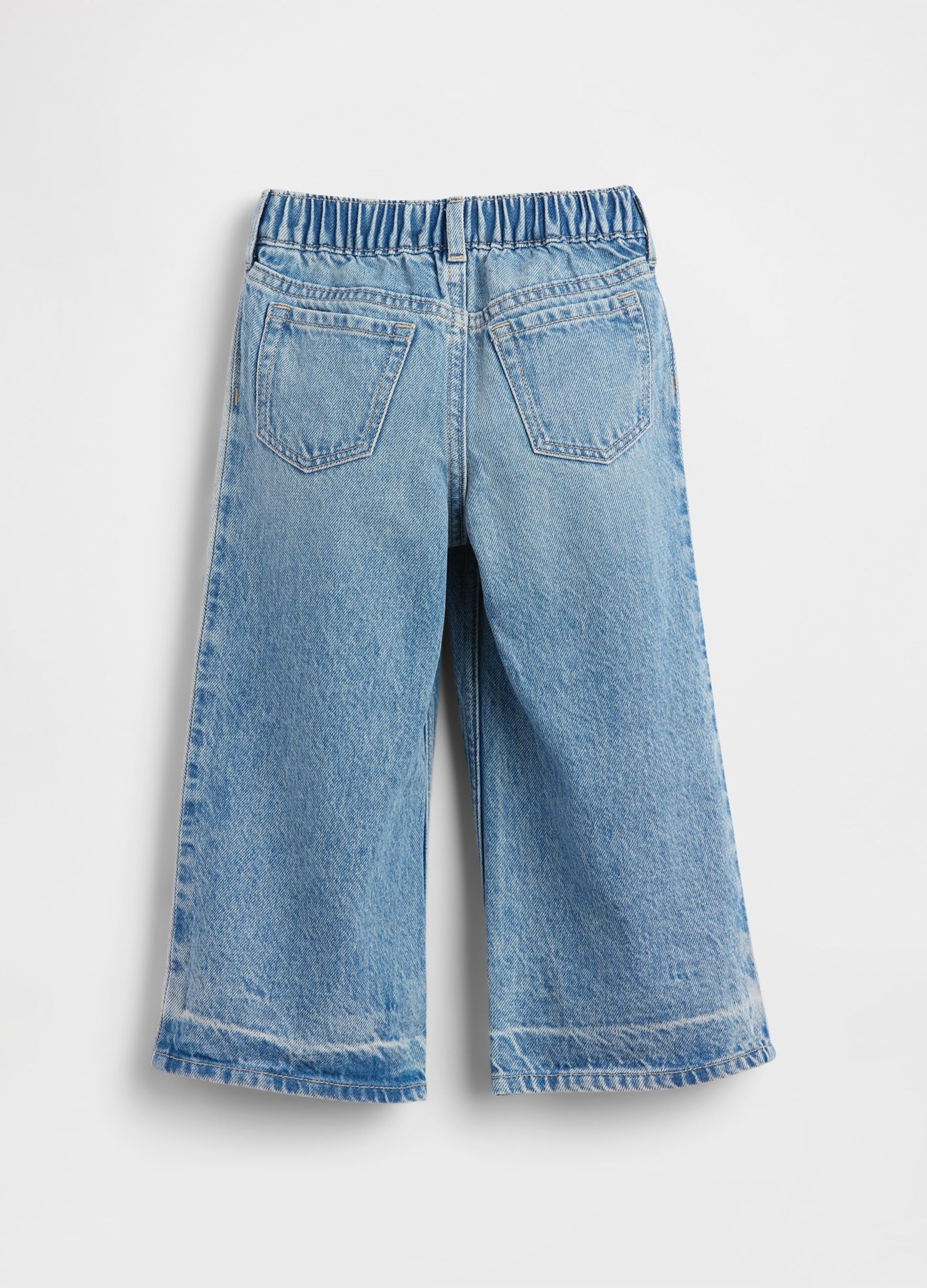 Pantaloni in puro cotone denim blu da neonata relaxed fit con farfalle