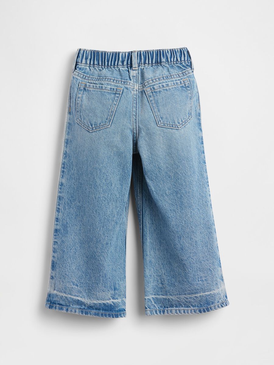 Pantaloni in puro cotone denim blu da neonata relaxed fit con farfalle Bambina_2