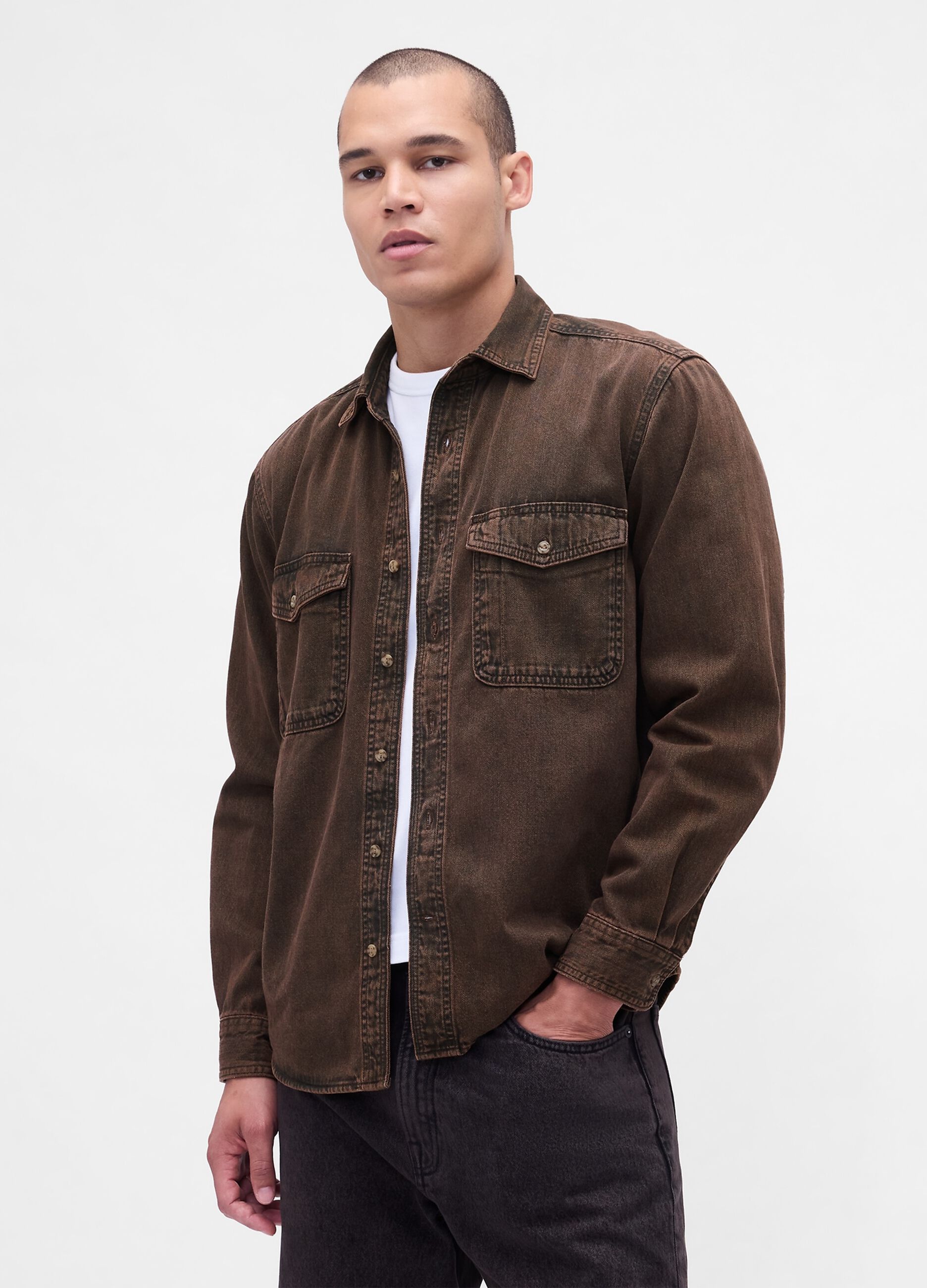 Brown long sleeve cotton shirt
