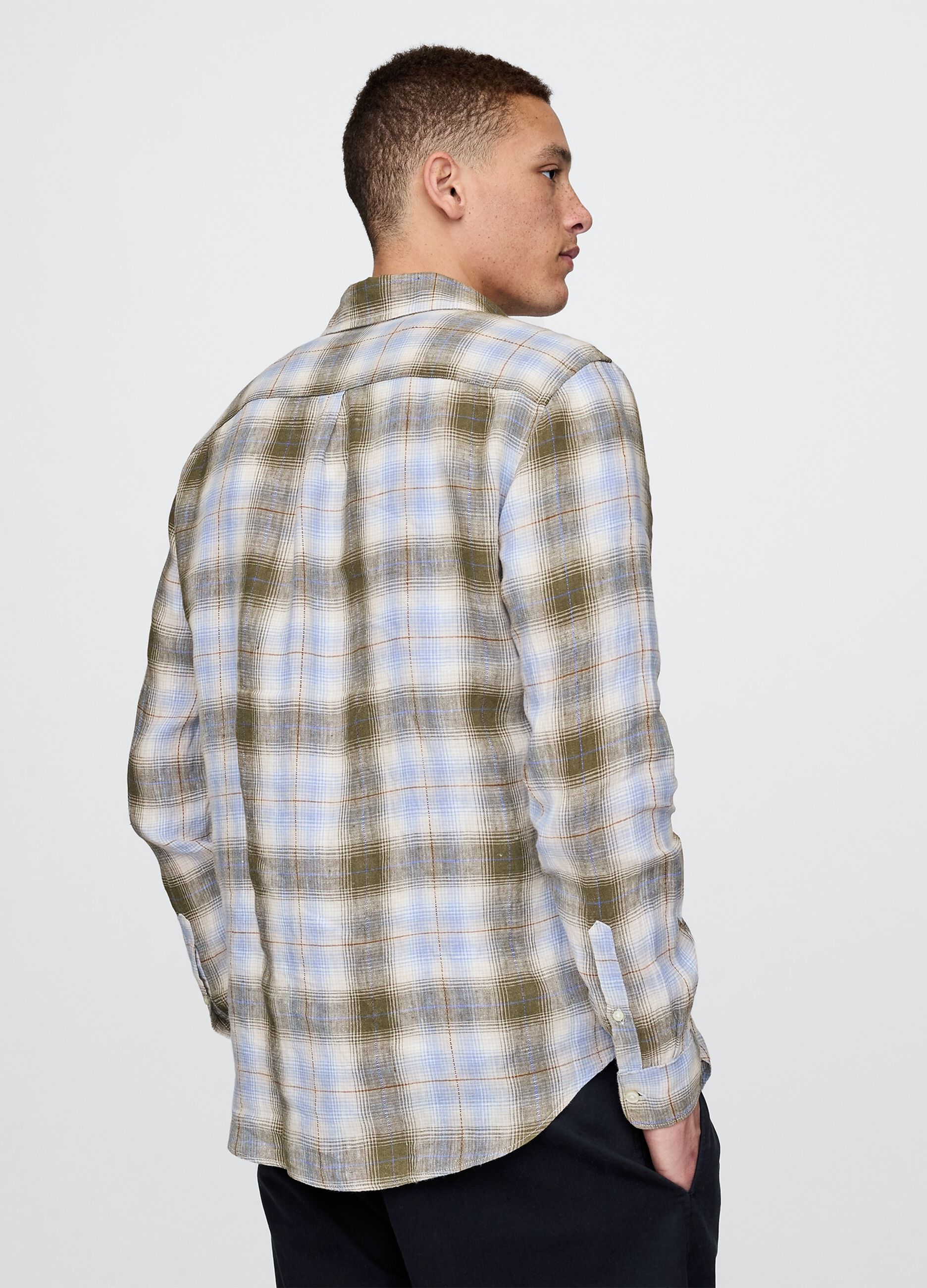 Camicia a quadri verde e azzurra in misto cotone_2