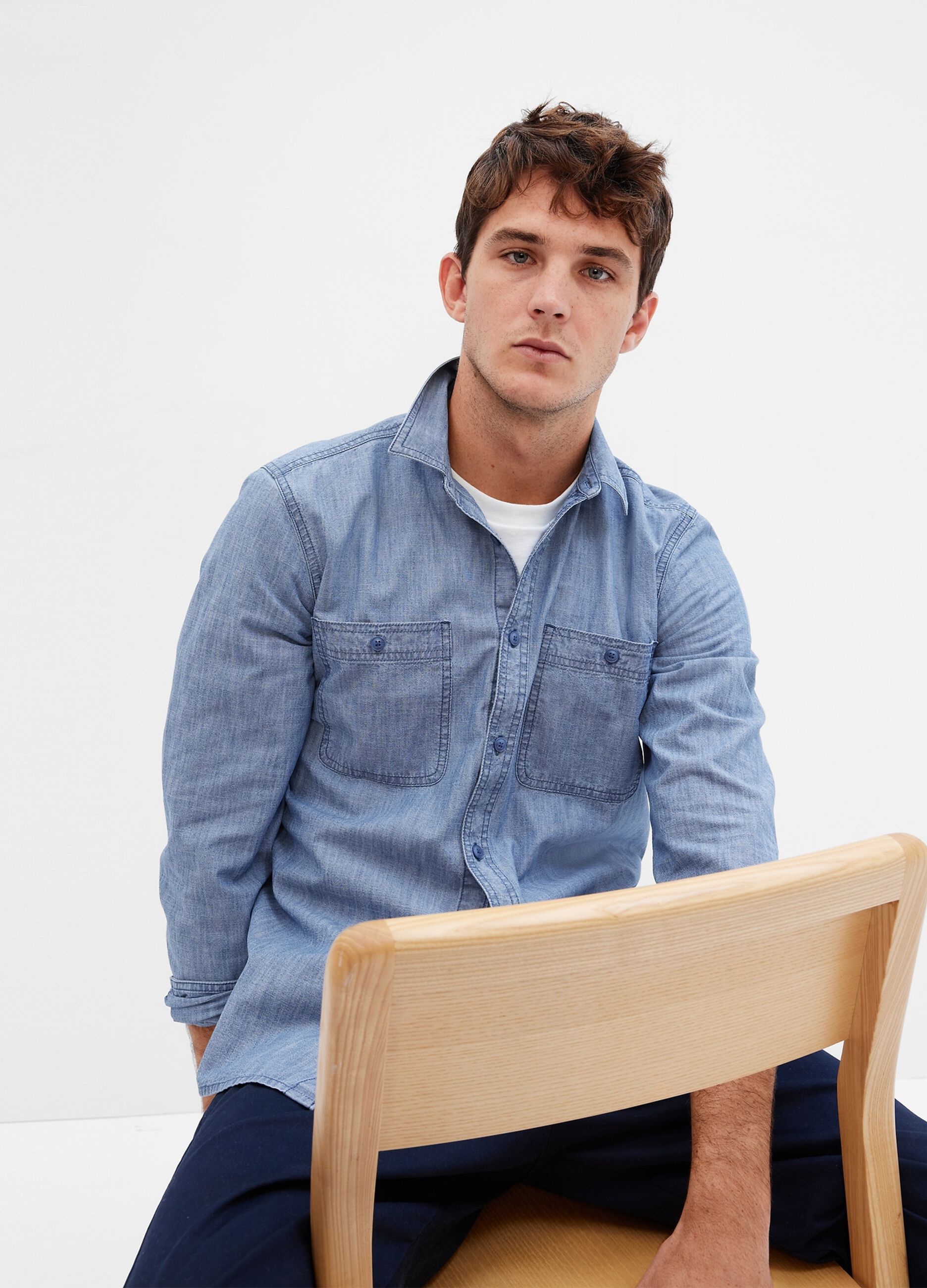 Camicia regular fit in cotone chambray