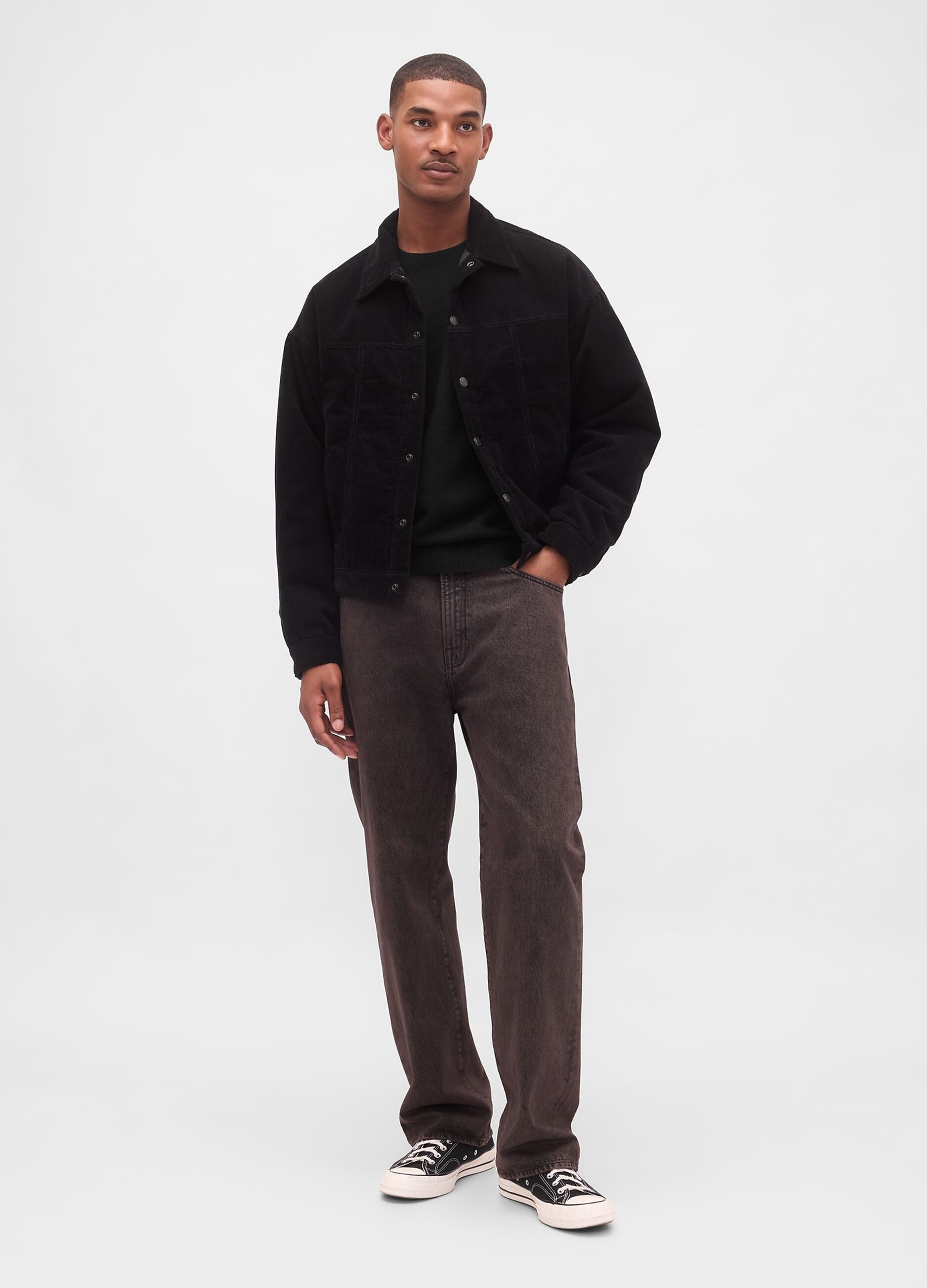 Maglione girocollo nero in misto cotone