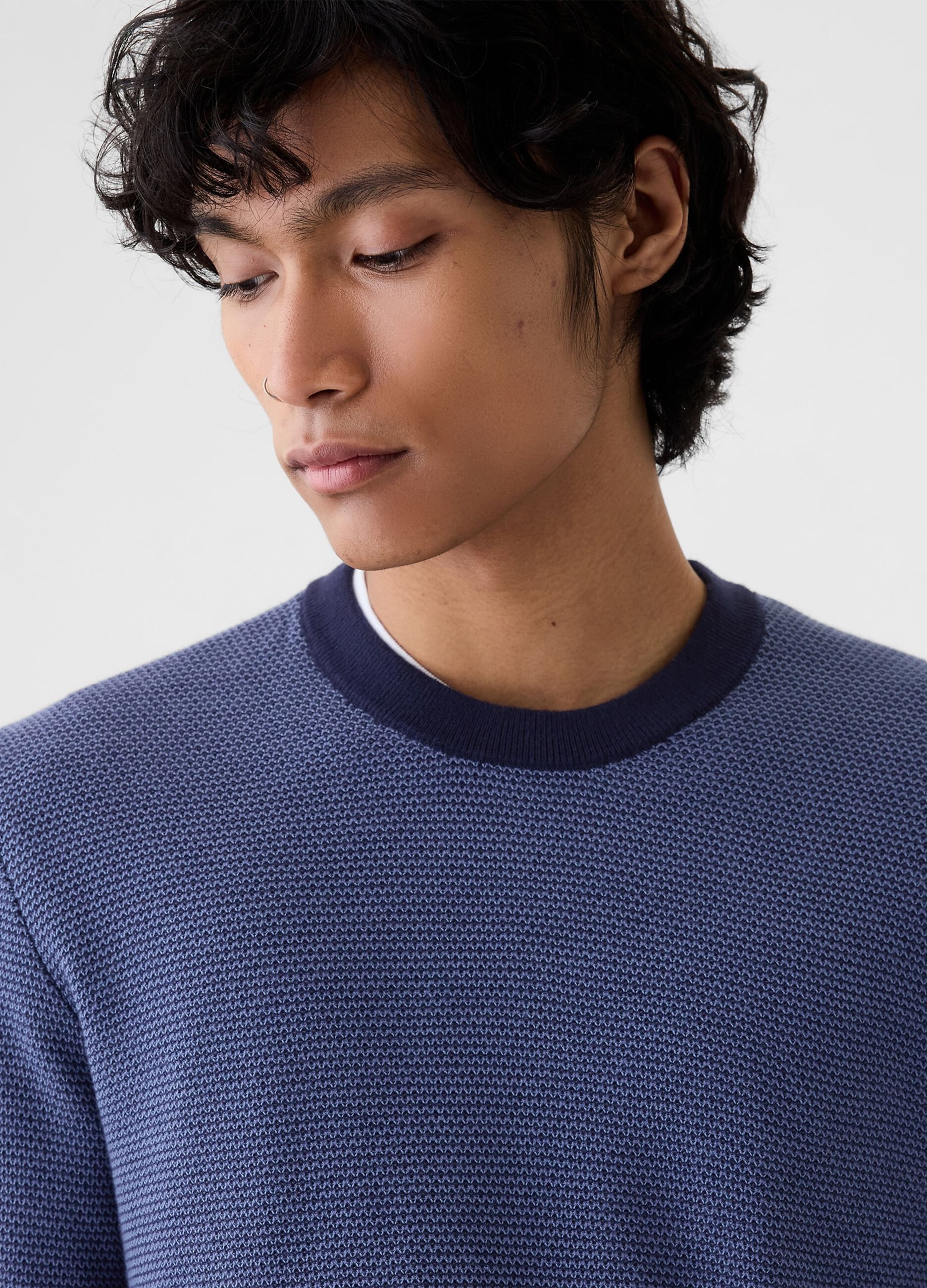 Pullover con micro trama a nido d'ape_3