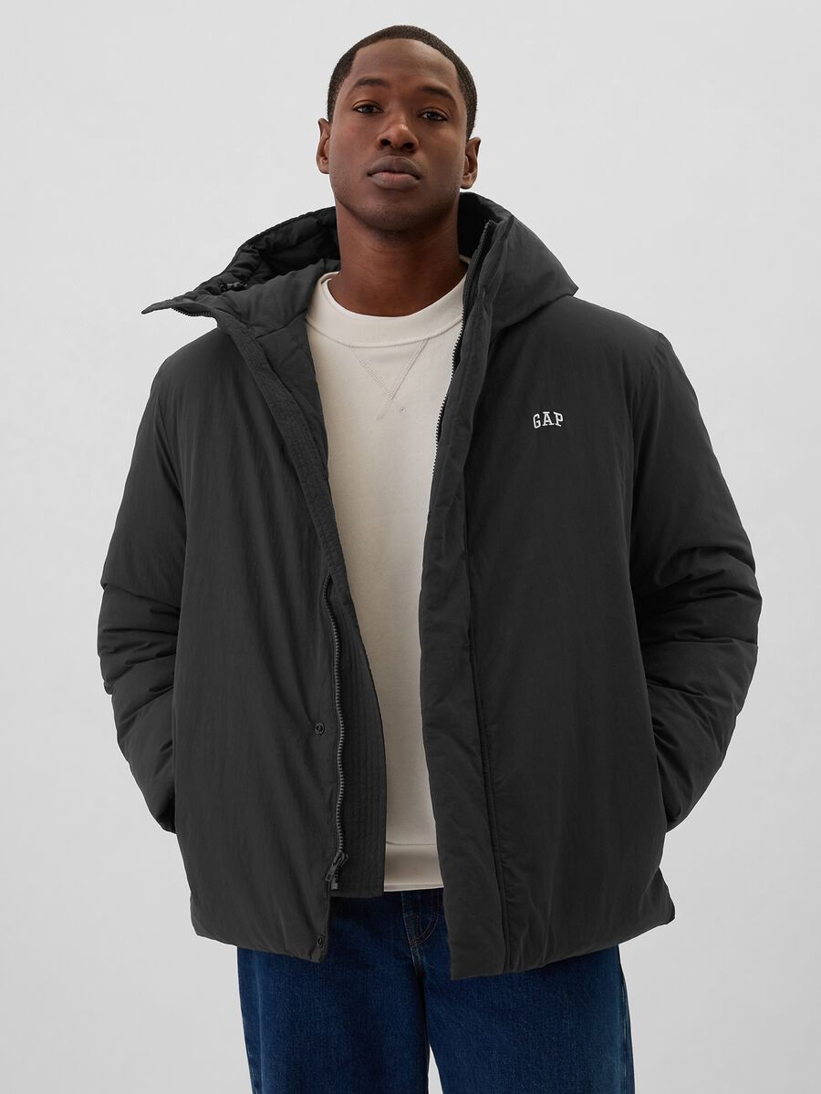 Down jacket with hood and logo embroidery Man_0