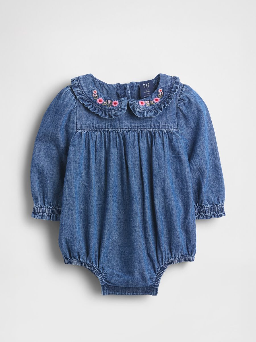 Body in denim con collo ricamato Newborn Boy_0