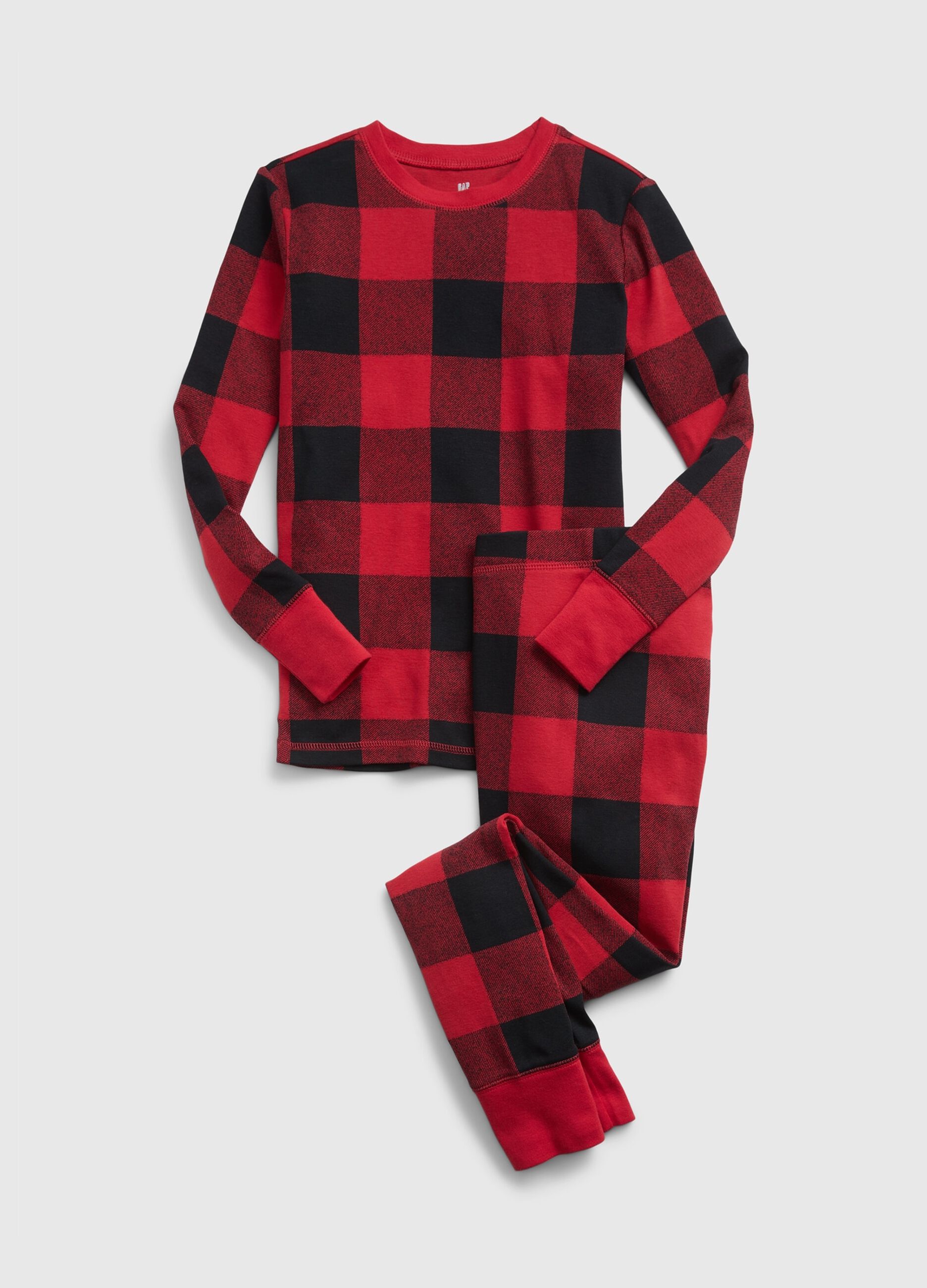 Long cotton pyjamas with check print