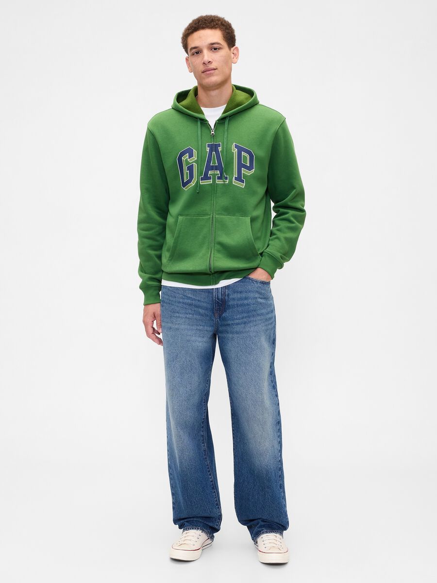 Felpa verde in cotone misto con cappuccio Uomo_2